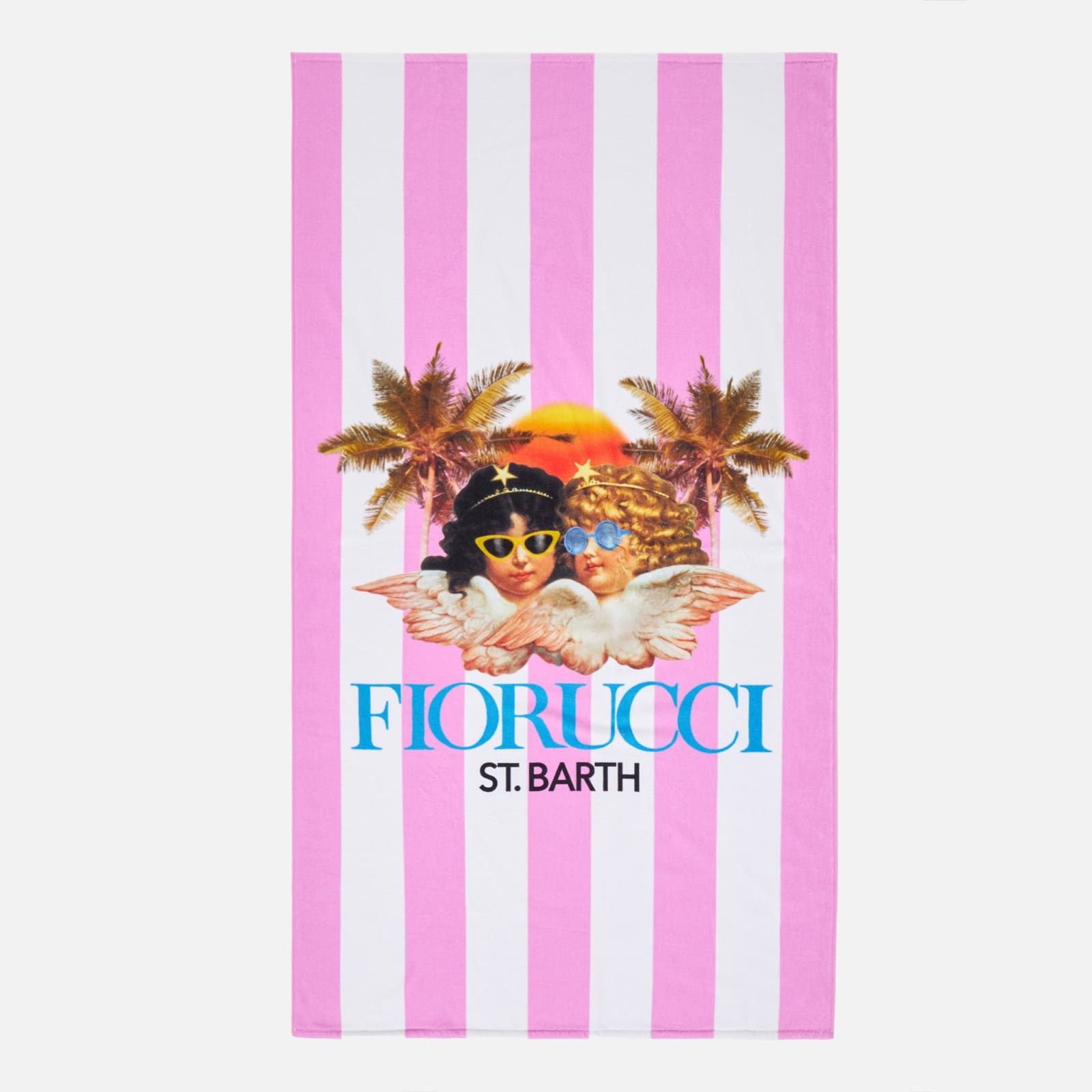 Mc2 Saint Barth Printed Soft Terry Beach Towel With Stripes And Fiorucci Angels Fiorucci Special Edition In Pink