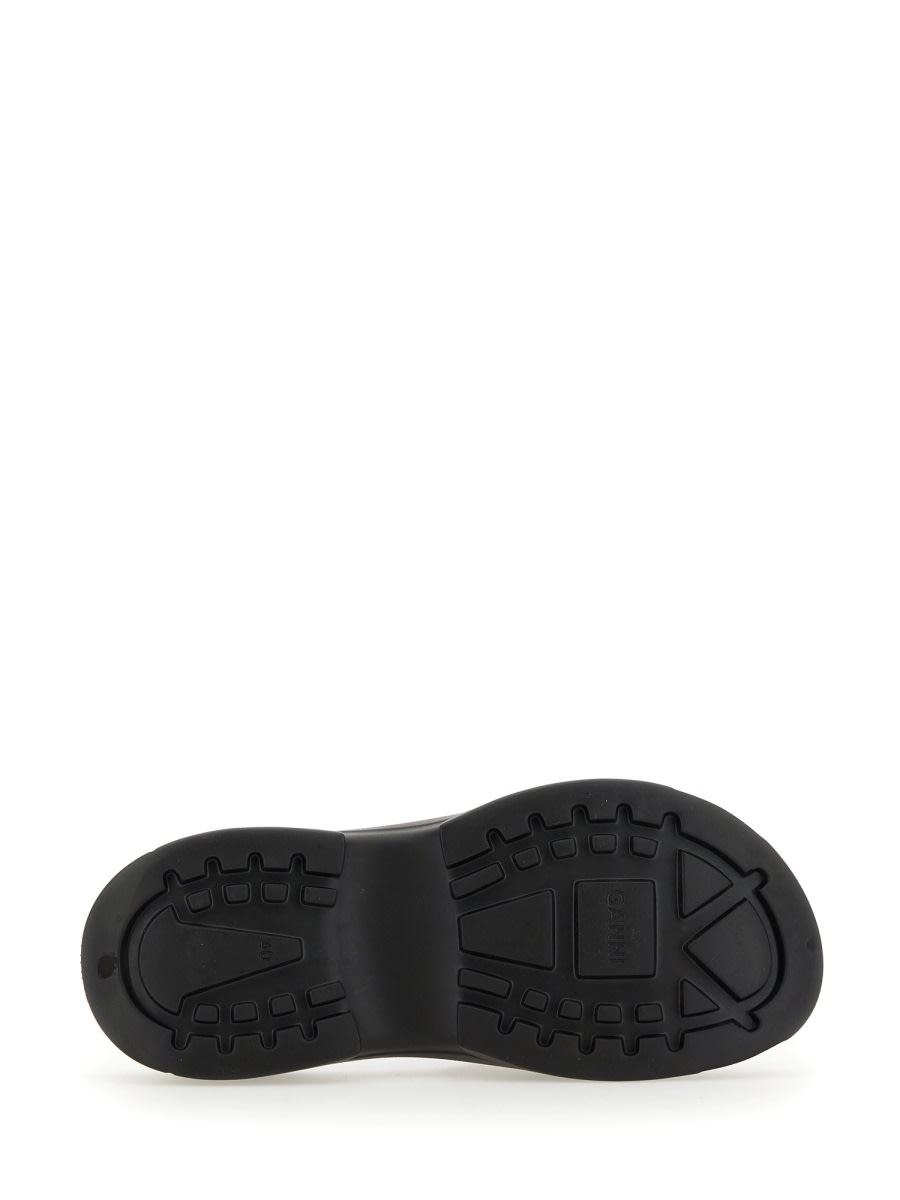 Shop Ganni Slide Sandal With Logo In Nero
