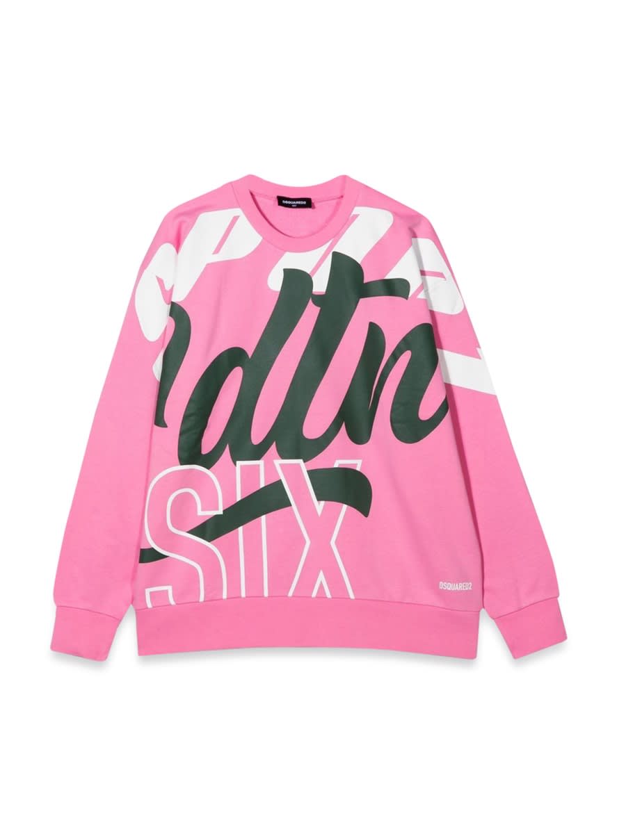Shop Dsquared2 Crewneck Sweatshirt Allover Writing In Pink
