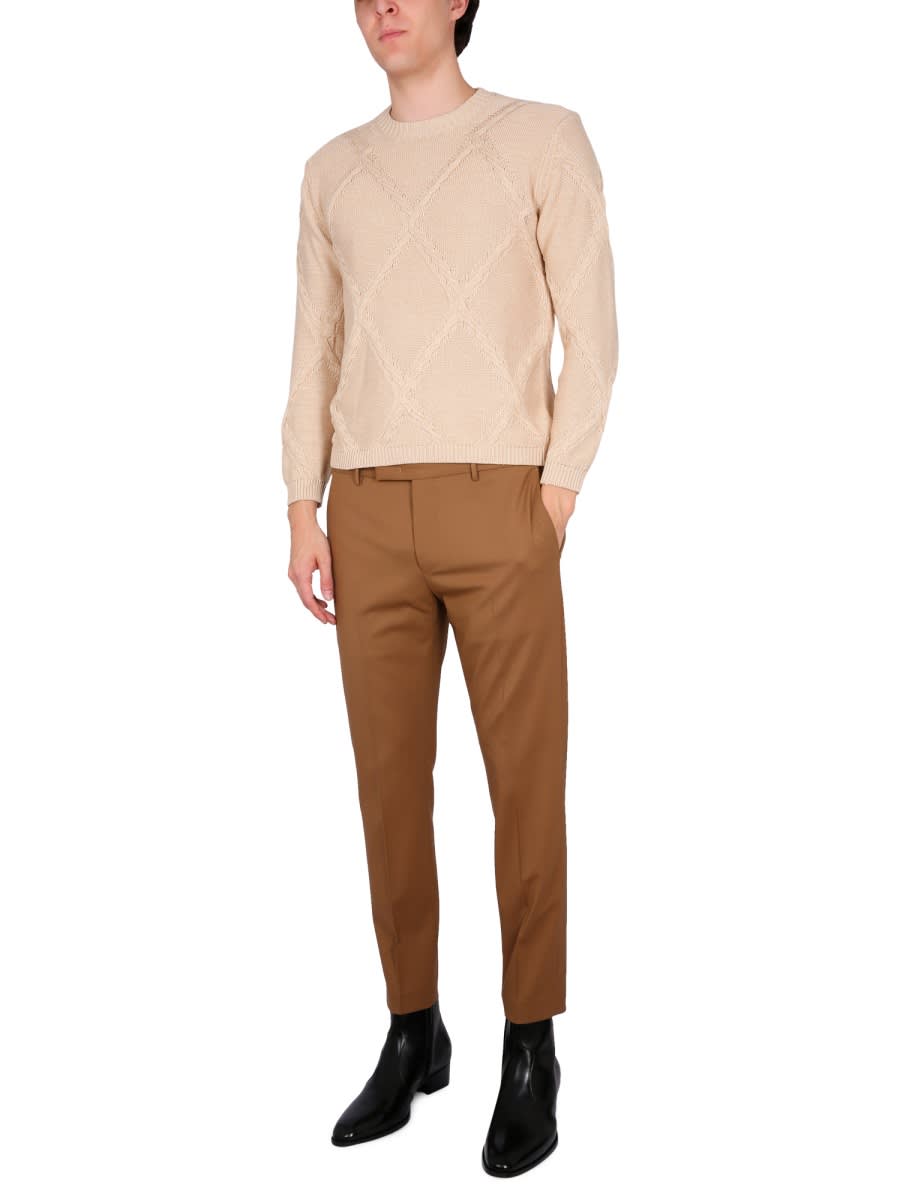 Ballantyne Cotton Cable Stitch Crew Neck Sweater In Beige