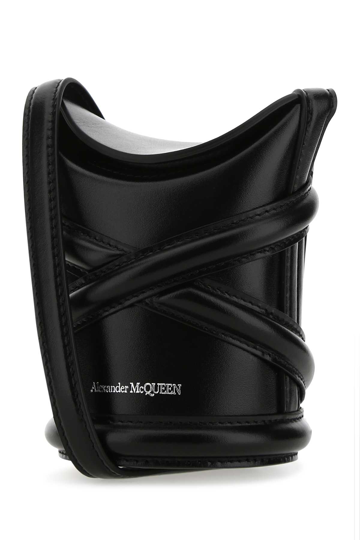 Shop Alexander Mcqueen Black Leather Mini The Curve Bucket Bag In 1000