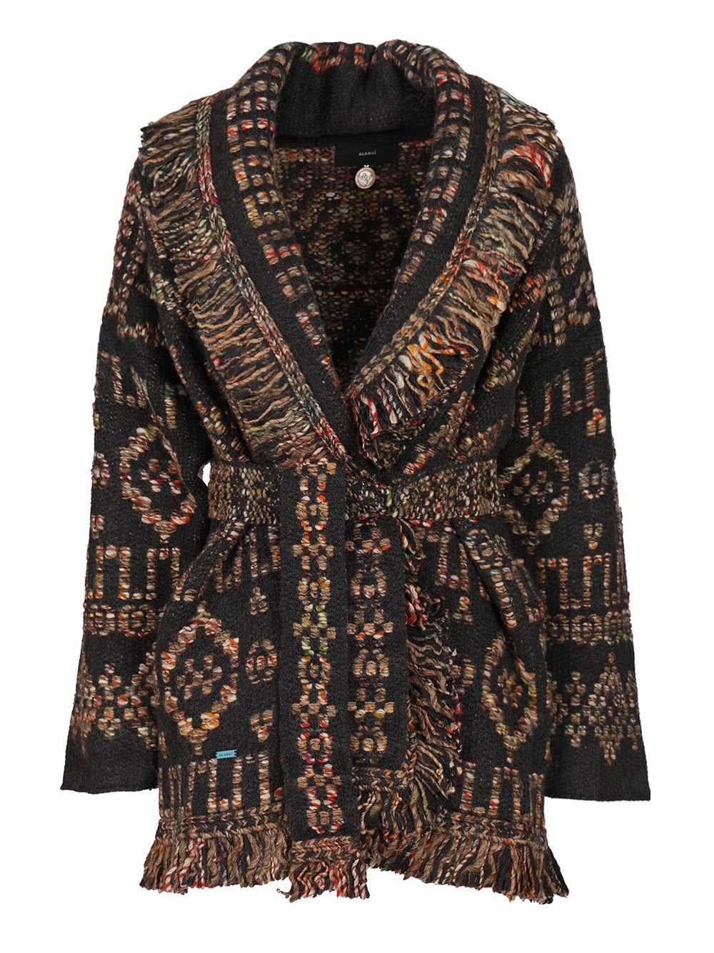Alanui Fringe Detailing Wool Blend Cardigan In Brown