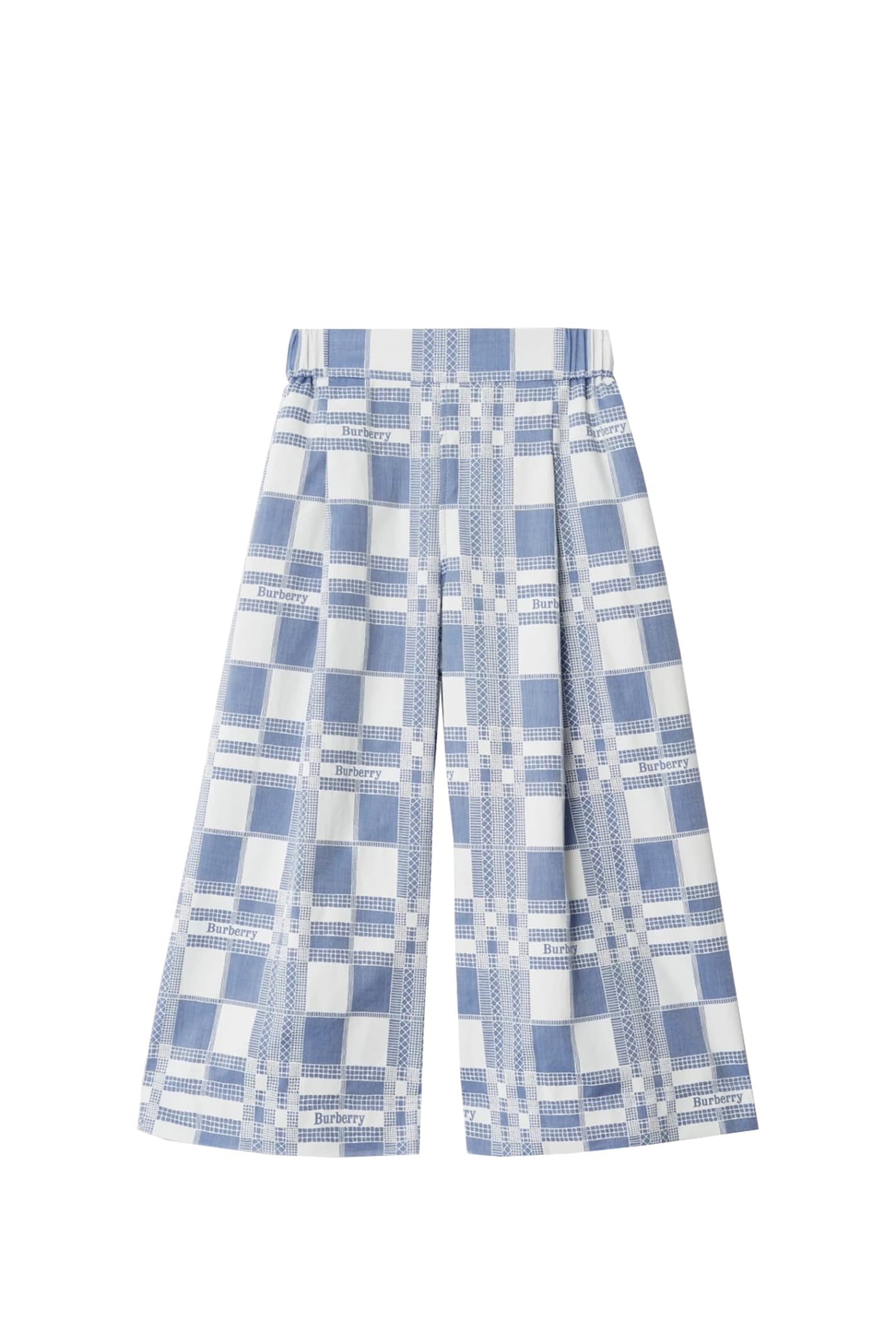 Burberry Kids' Check Cotton Pants In Light Blue
