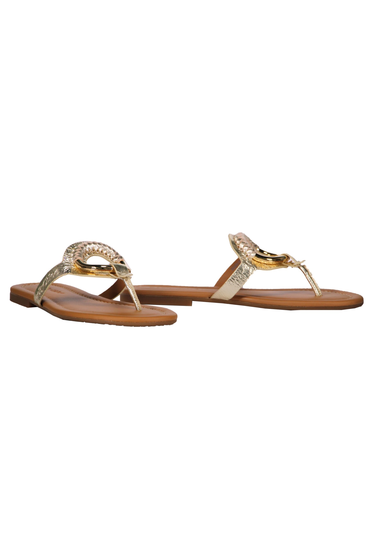 Shop See By Chloé Metallic Leather Thong-sandals In Gold