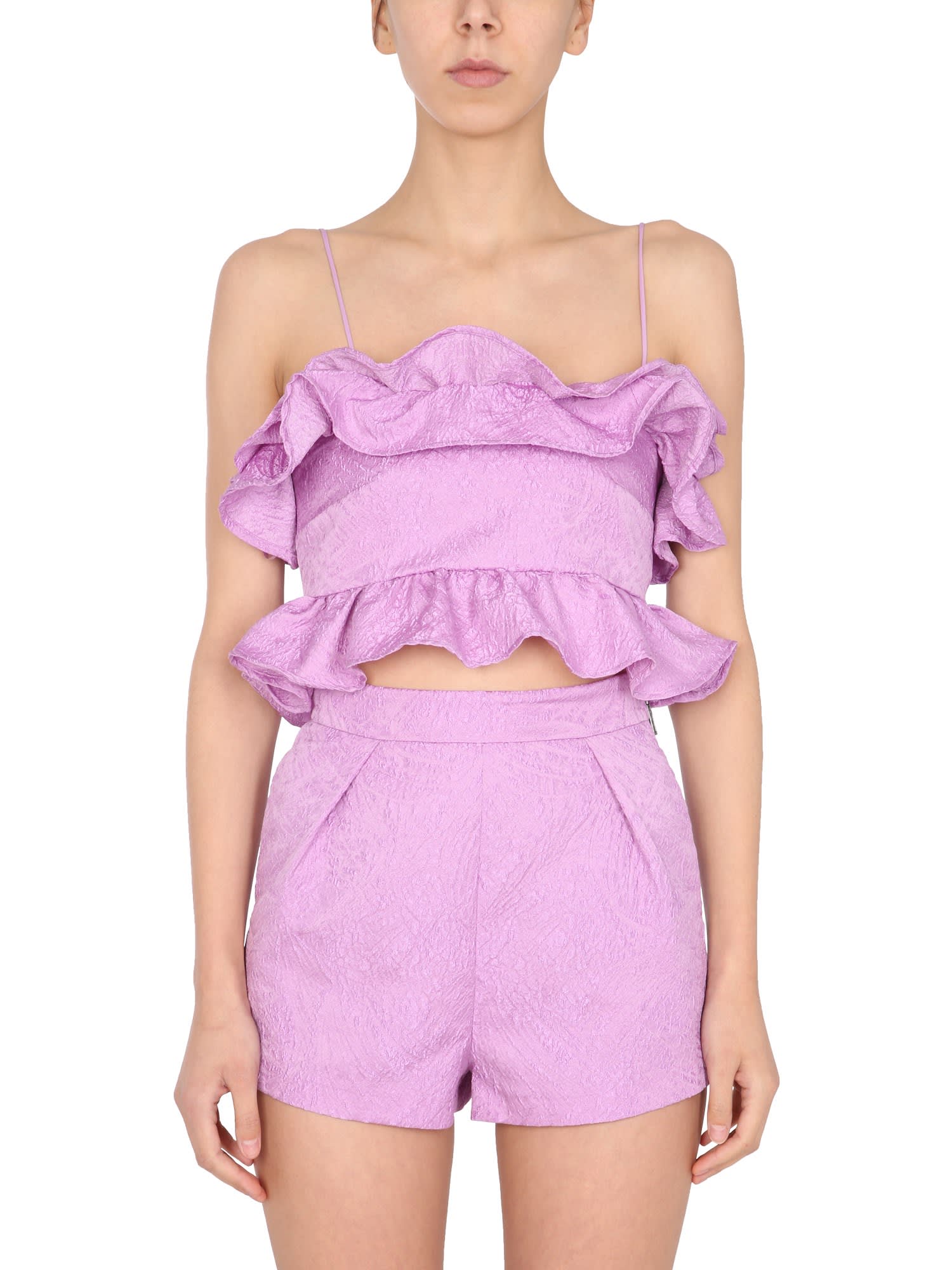 MSGM CROPPED TOP WITH RUCHES,3042MDT105 21731272