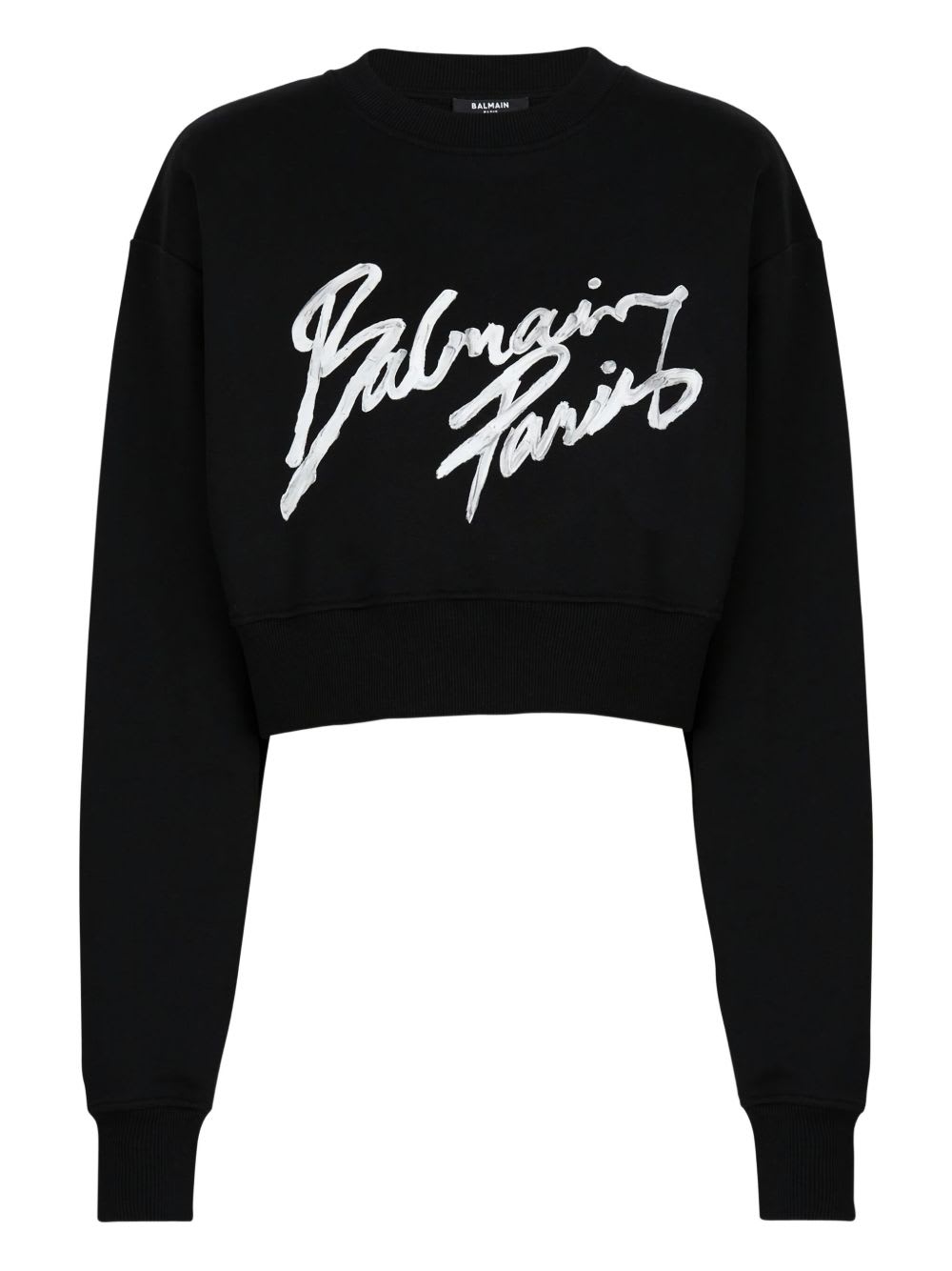 Balmain Logo Cropped Sweatshirt In Black
