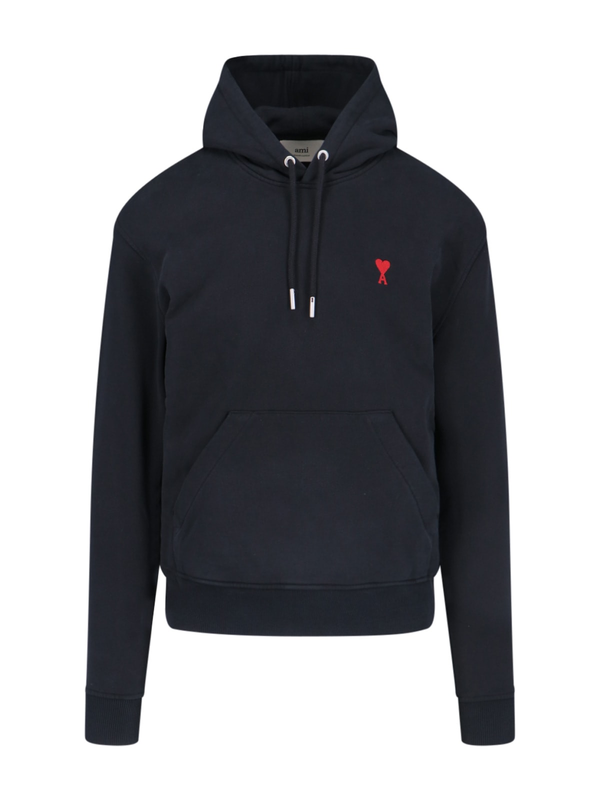 Ami Alexandre Mattiussi Ami Black Cotton Hoodie With Embroidered Logo And Functional Pockets In Black
