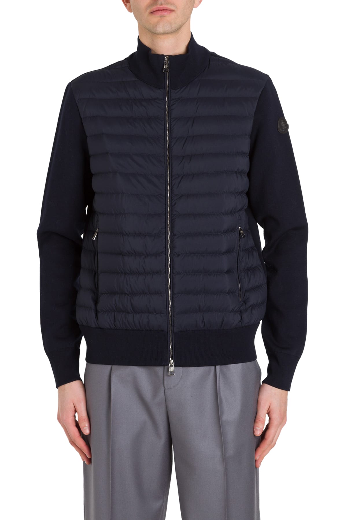 Moncler Cardigan With Patch Logo In Blu