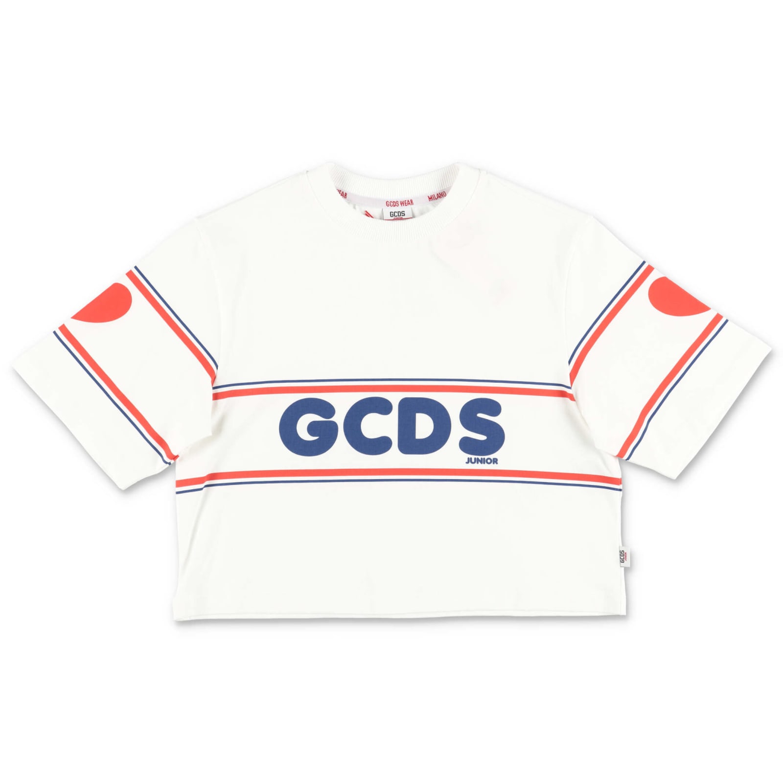 GCDS Mini Gcds T-shirt Bianca Cropped In Jersey Di Cotone