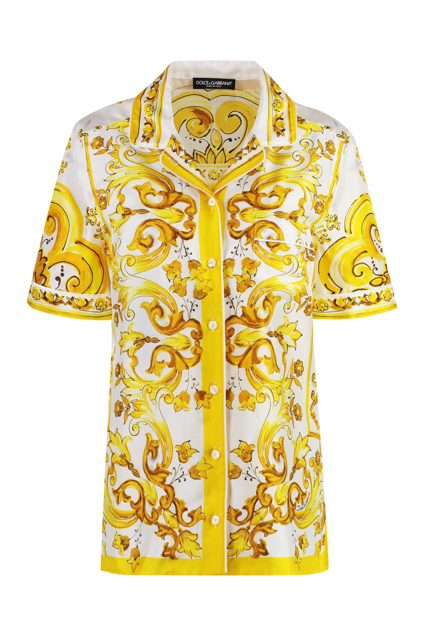 Shop Dolce & Gabbana Printed Silk Shirt In Mix Maiolica Giallo