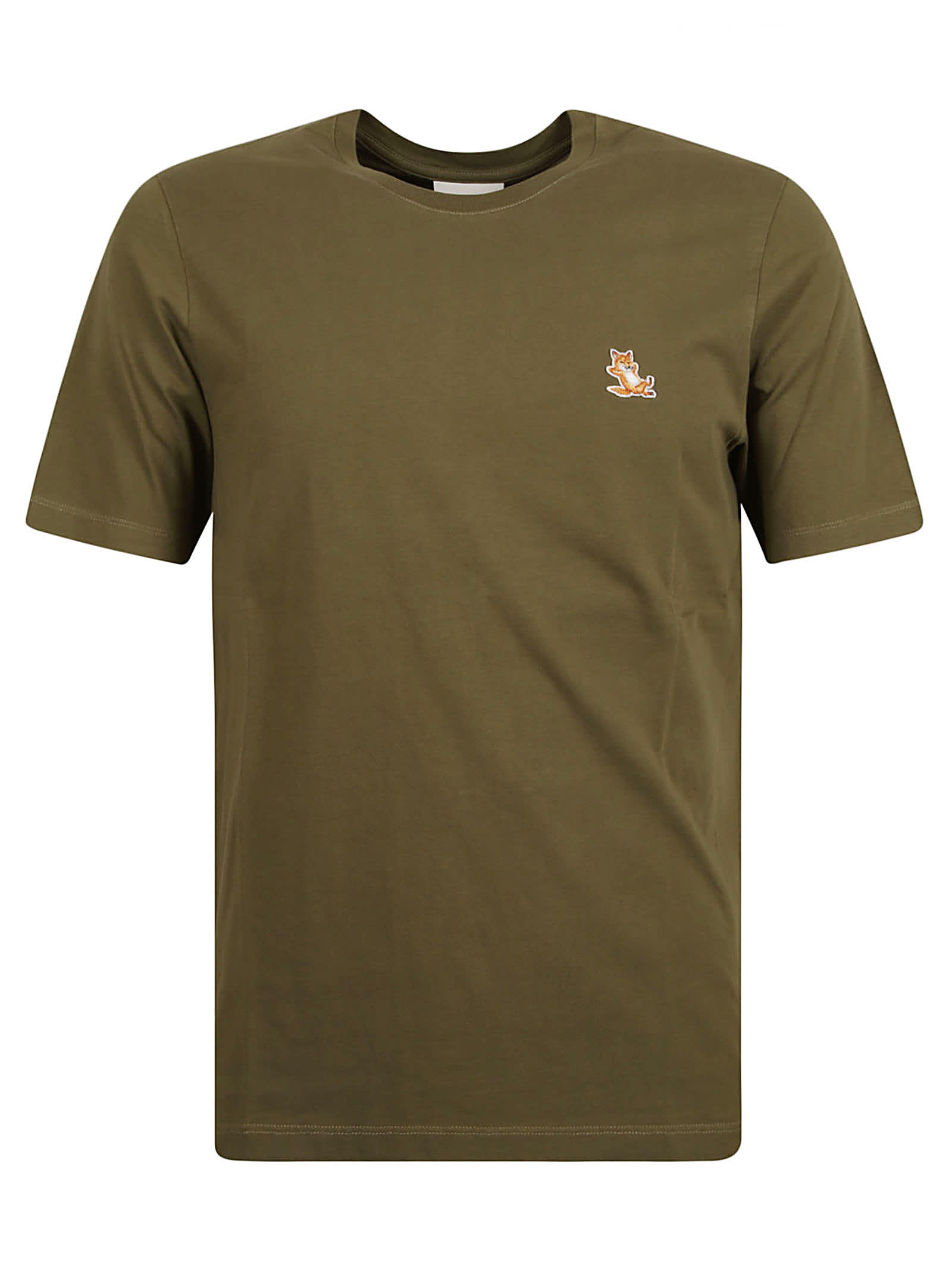 Shop Maison Kitsuné Logo Round Neck T-shirt In Military Green