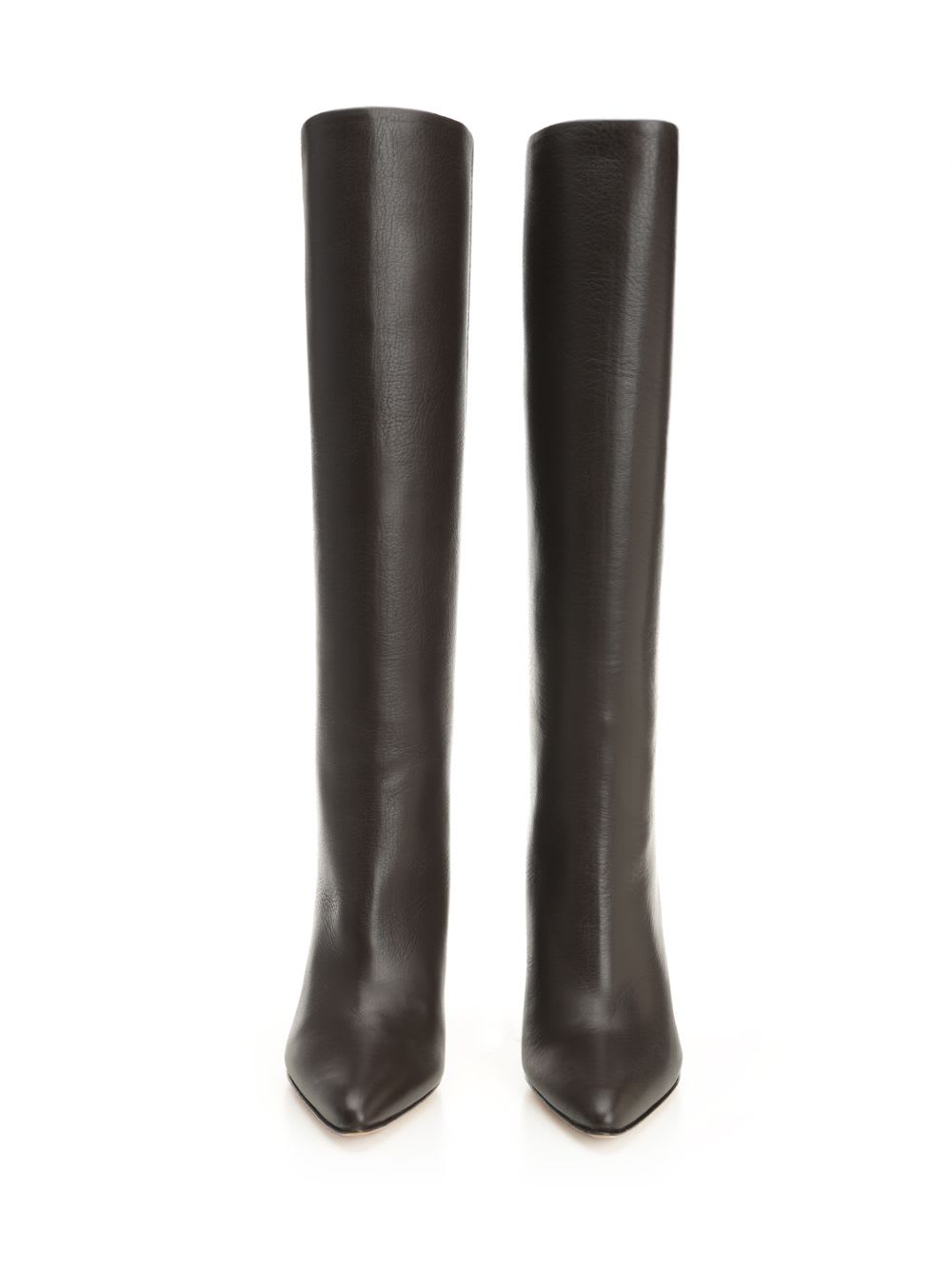 Mm6 Maison Margiela Mm6 By Maison Margiela Pointed Toe Knee-high Boot With White Stitch Detail In Black