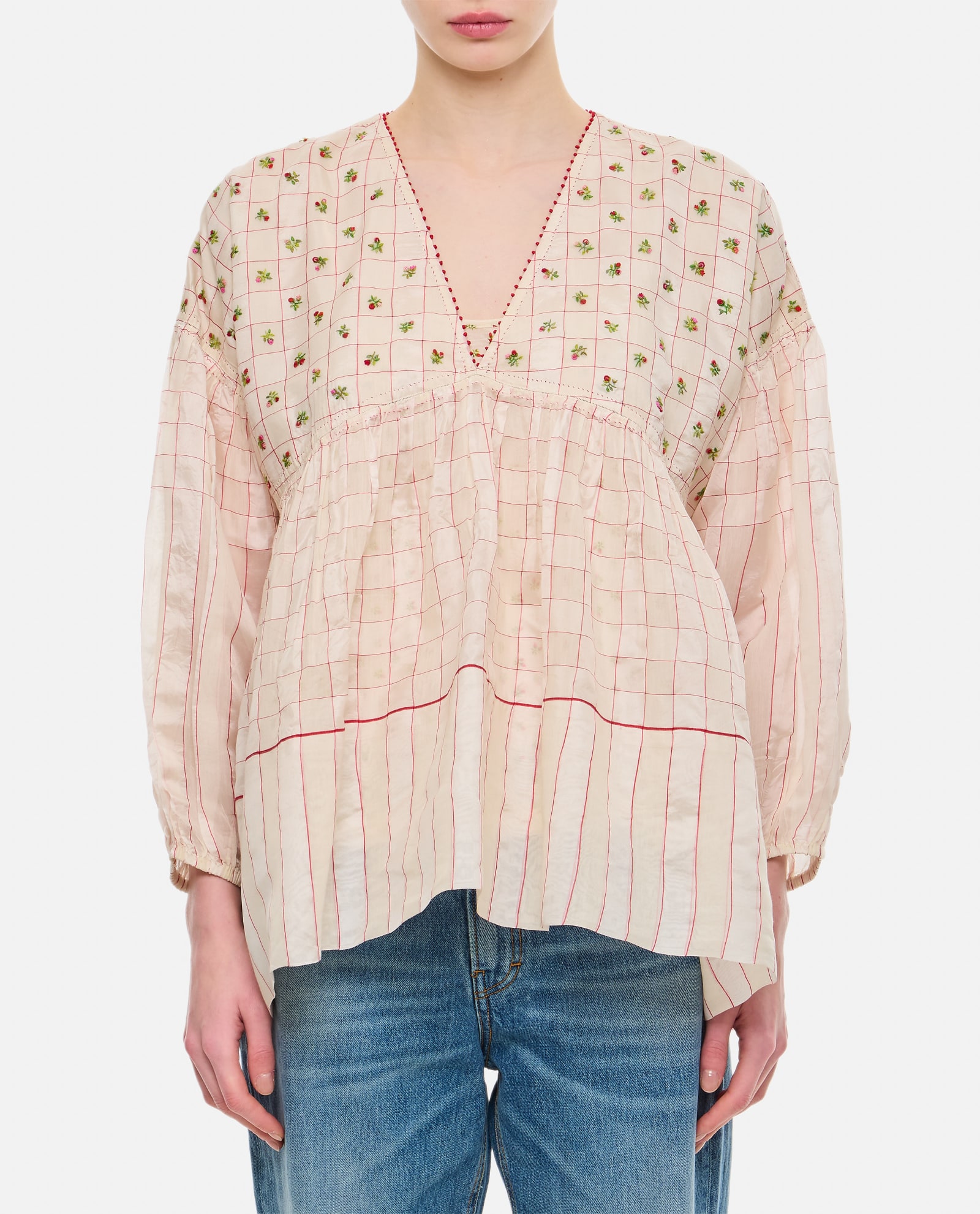 Embroidered Balloon Sleeves Blouse