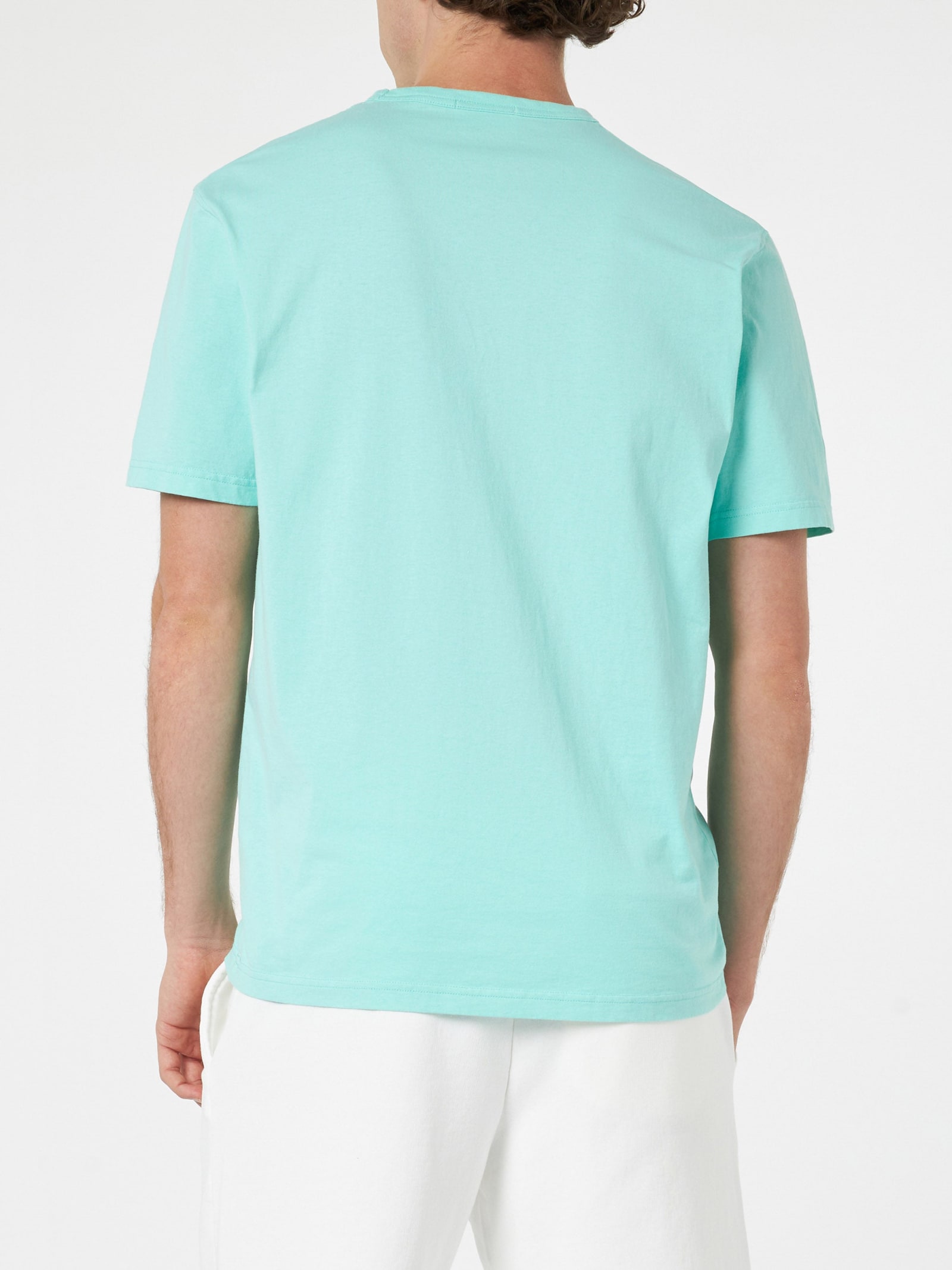 Shop Mc2 Saint Barth Man Sage Green Cotton Jersey T-shirt Dover With St. Barth Embroidery