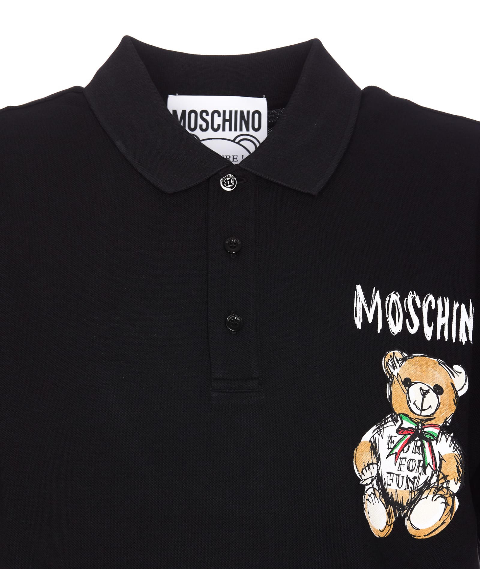 Shop Moschino Drawn Teddy Bear Polo Shirt In Black