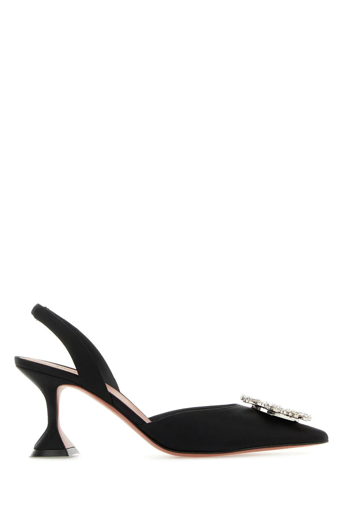 Shop Amina Muaddi Black Satin Begum Pumps