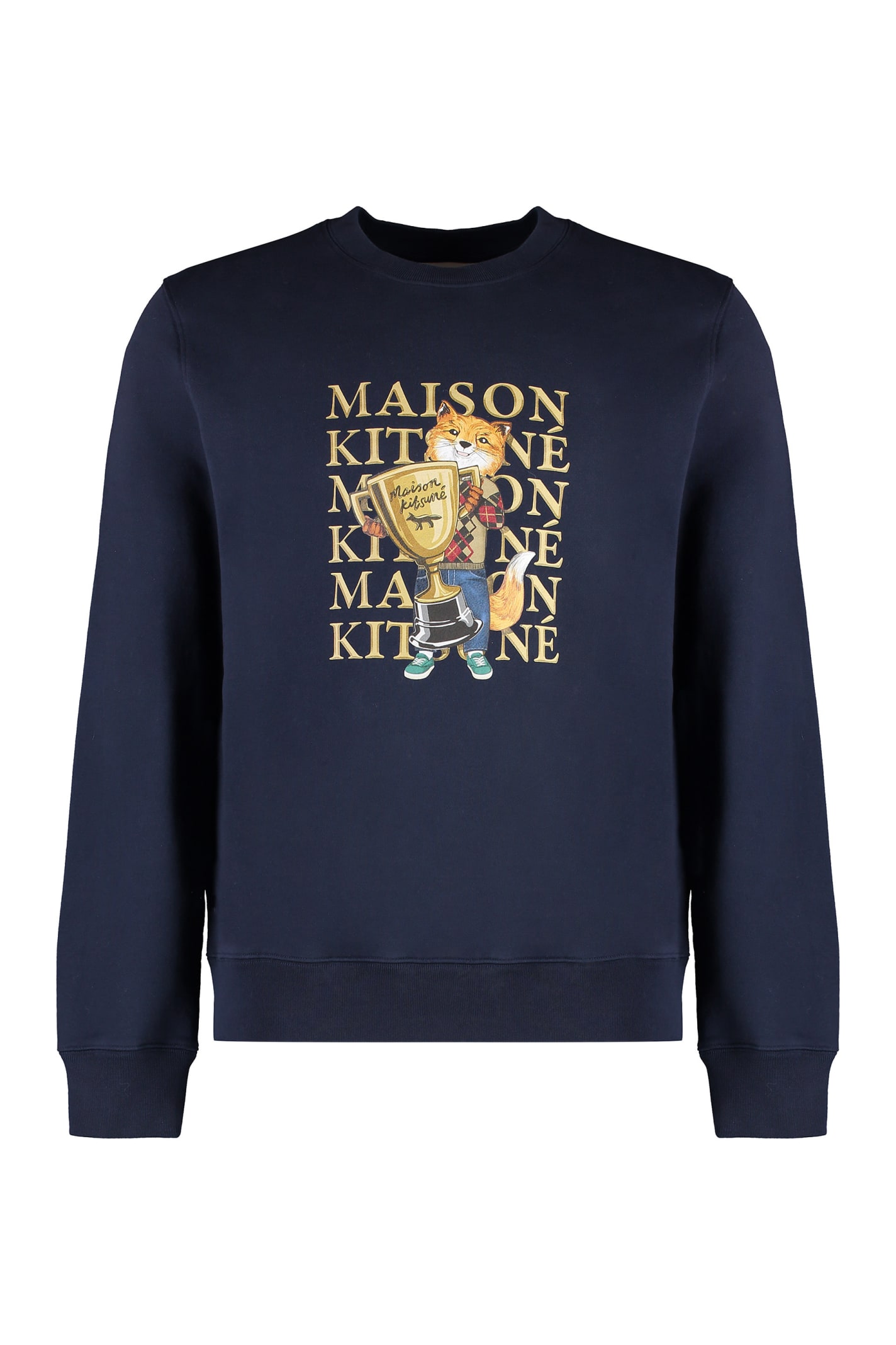 Shop Maison Kitsuné Printed Cotton Sweatshirt In Blue