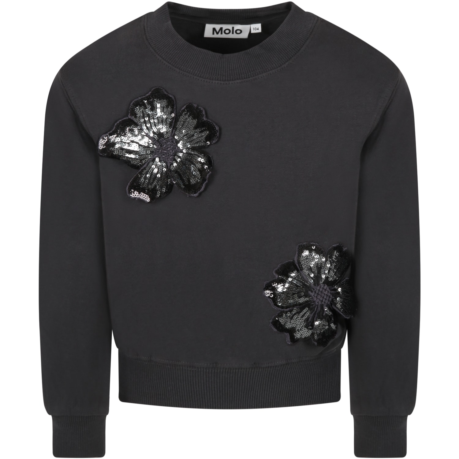 Molo Grey Sweatshirt For Girl With Flowers