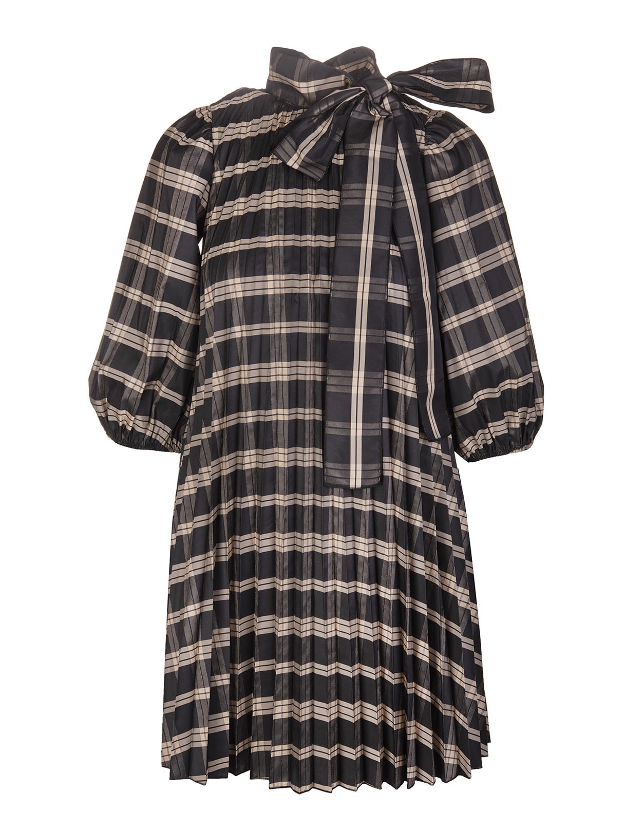 RED Valentino Grey/beige Pussy-bow Checked Minidress