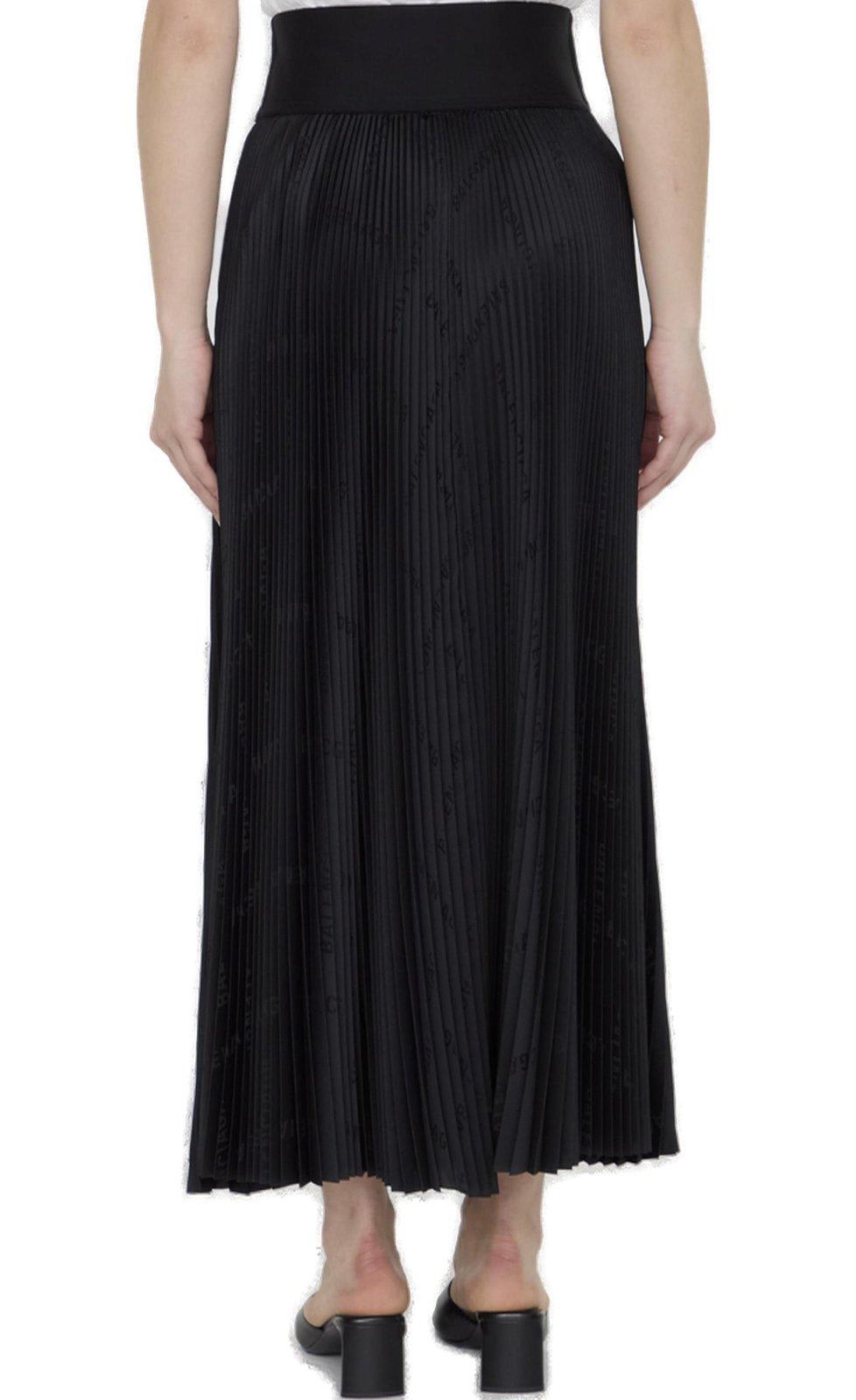 Shop Balenciaga Pleated Midi Skirt In Black