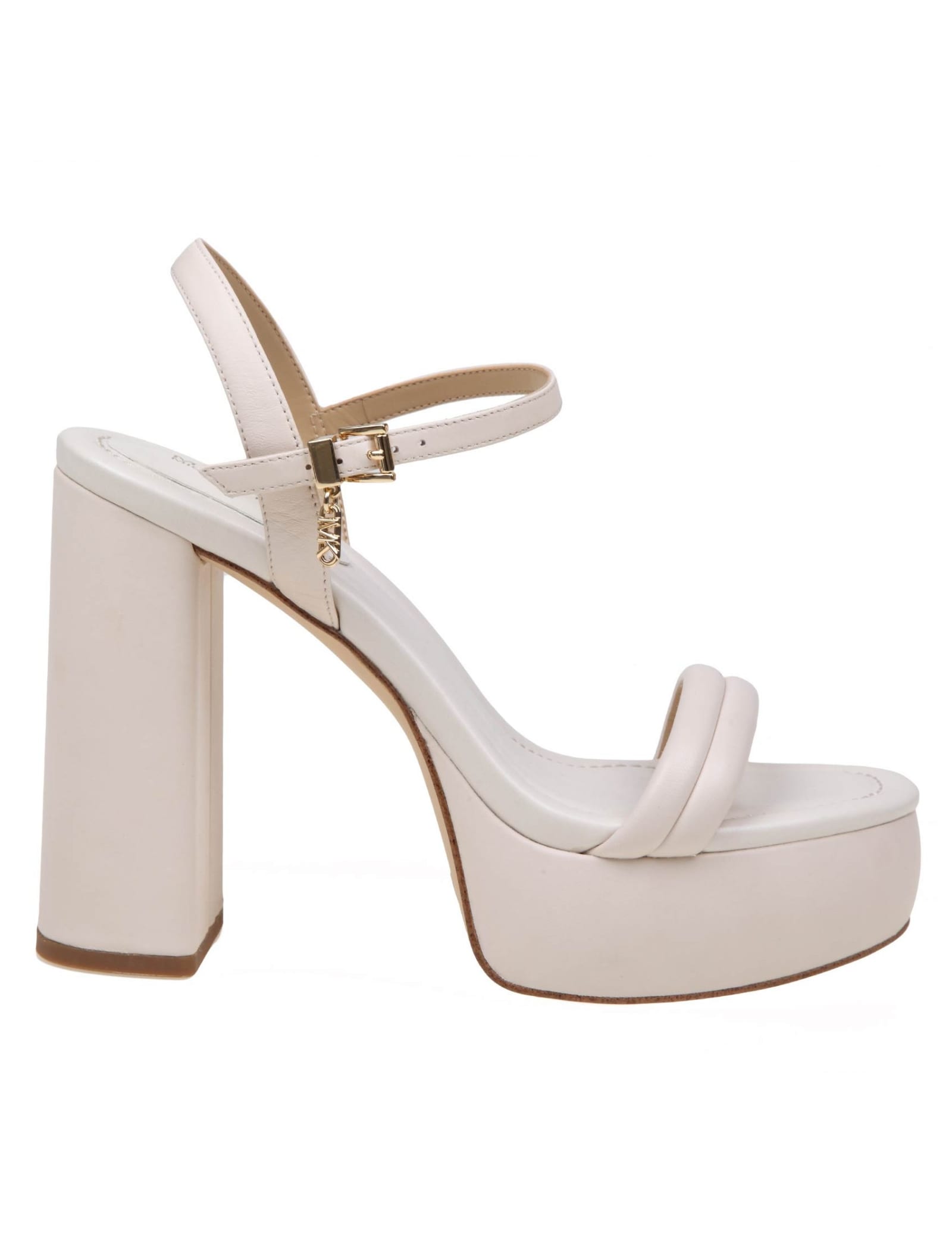 Shop Michael Kors Laci Platform Sandal In Cream Color Leather In Light Cream