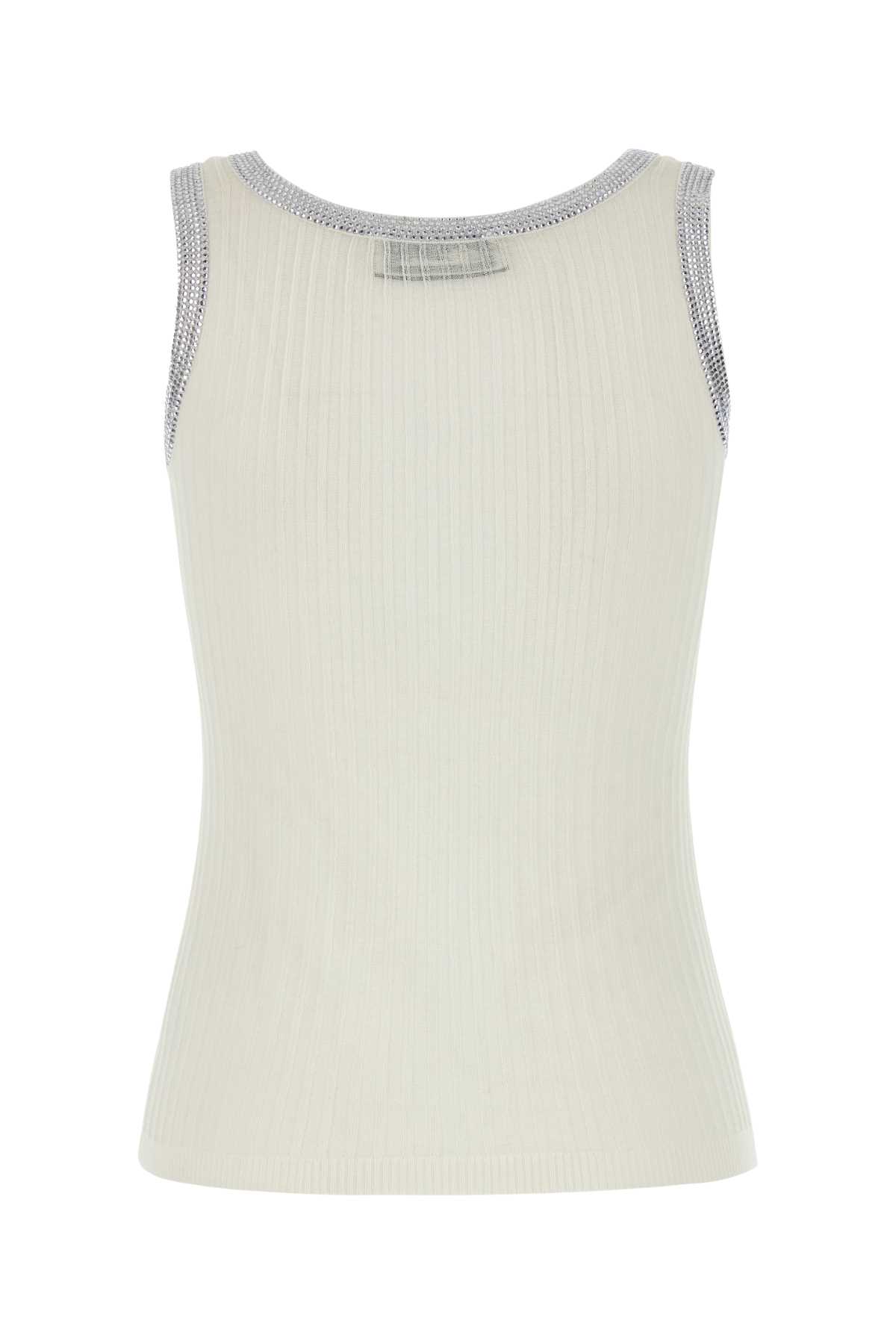 Blumarine Ivory Cotton Blend Tank Top In Whitepearl