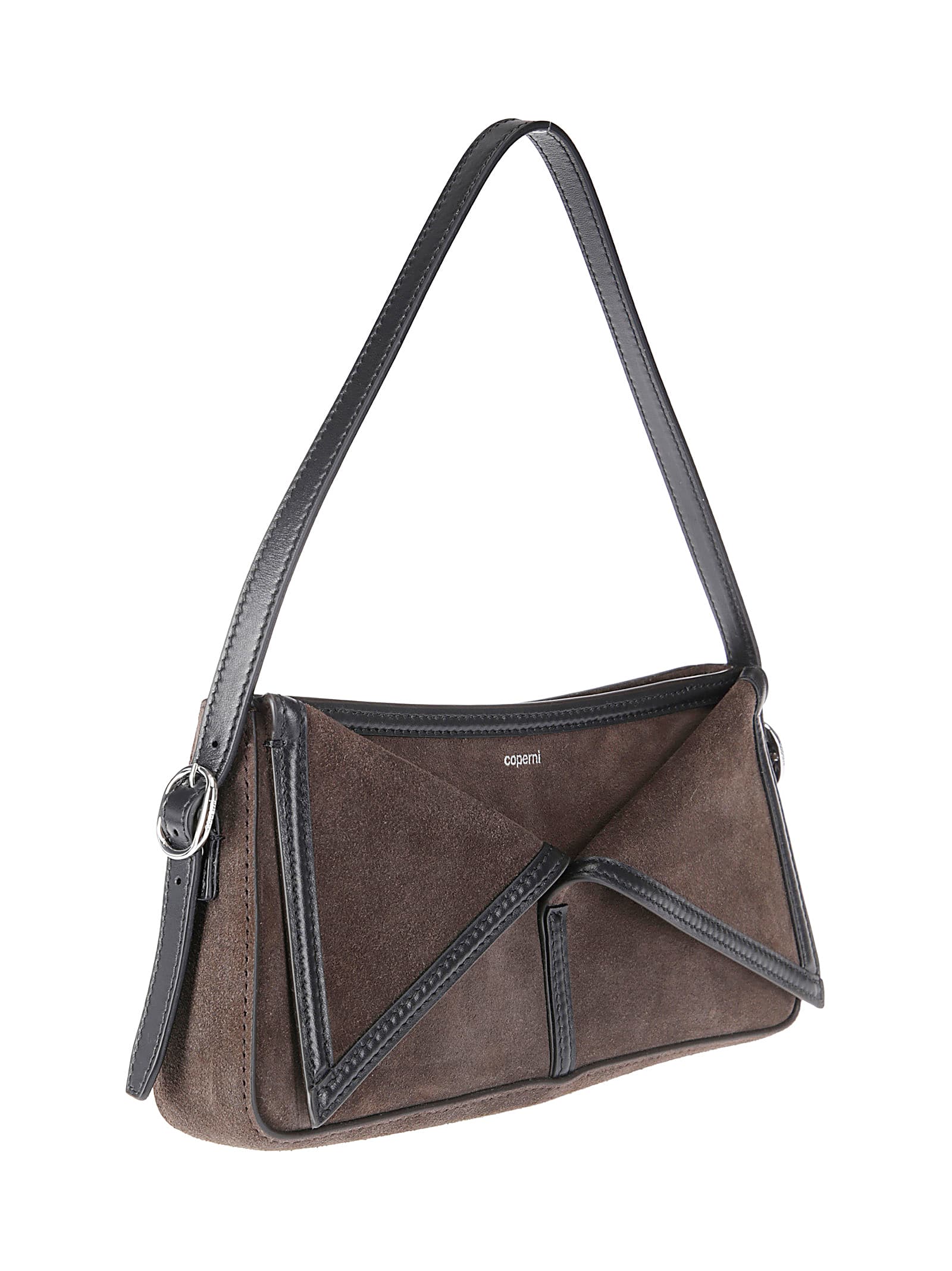 Shop Coperni Suede Belt Baguette Bag In Brown