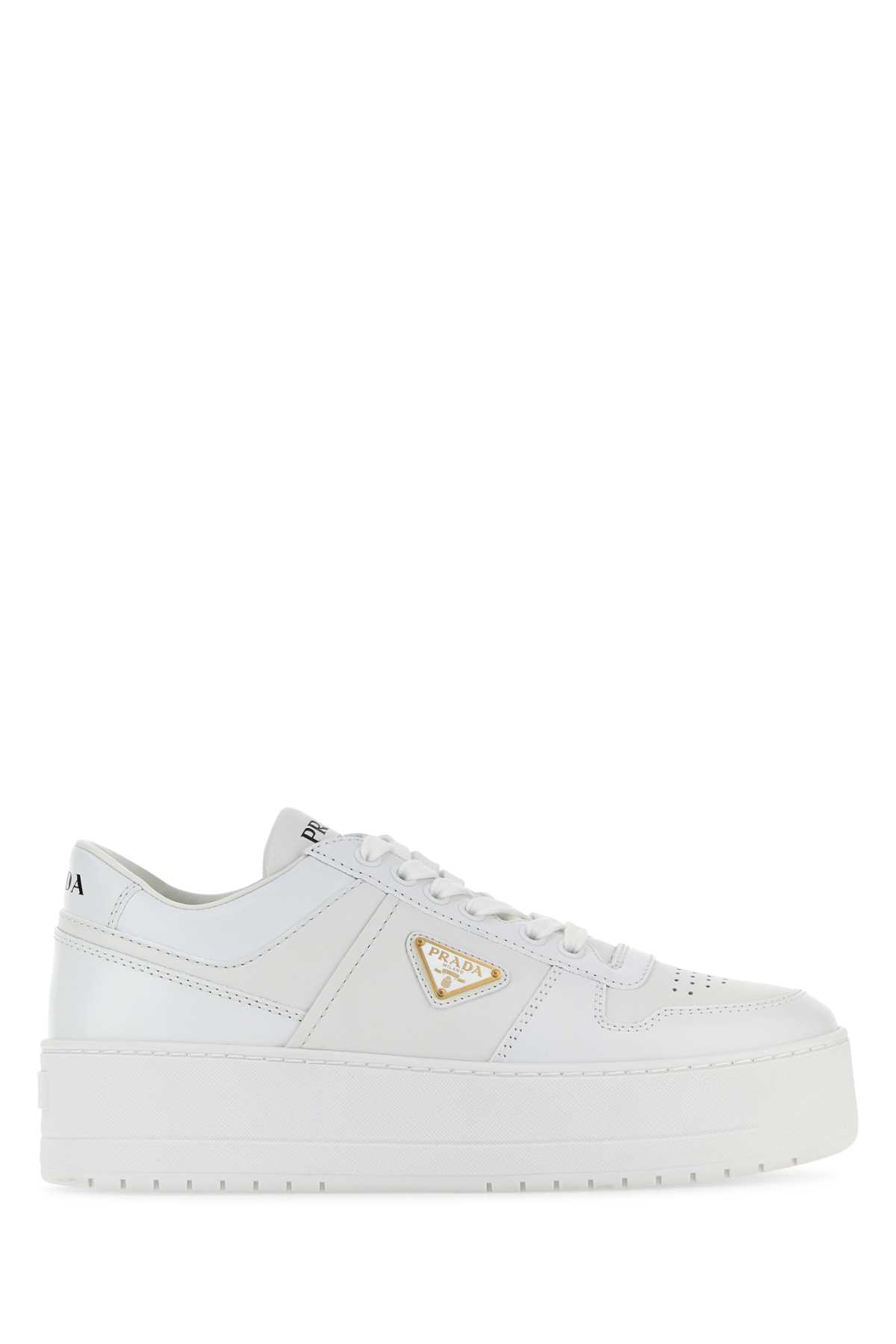 Shop Prada White Leather Downtown Sneakers In Bianco