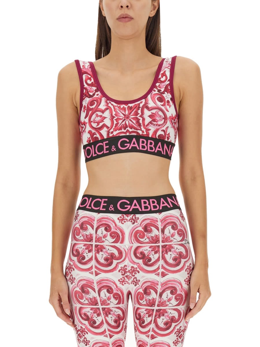 Shop Dolce & Gabbana Technical Jersey Top In Fuchsia