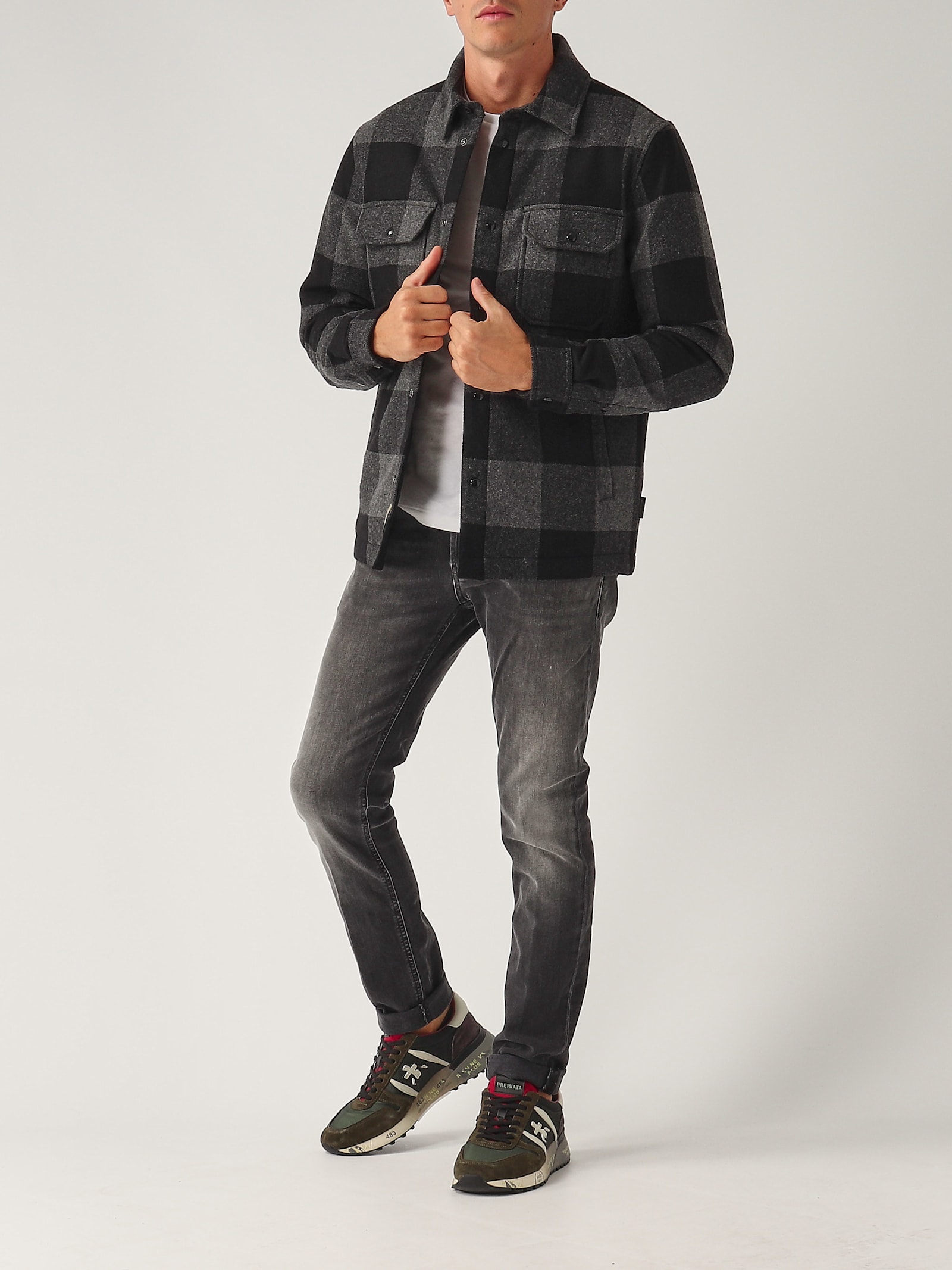 Shop Woolrich Alaskan Wool Check Overshirt Shirt In Check Nero-grigio