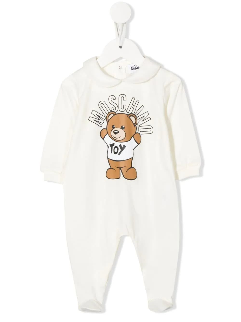 Moschino Baby White Romper With Logo And  Teddy Bear In Cloud