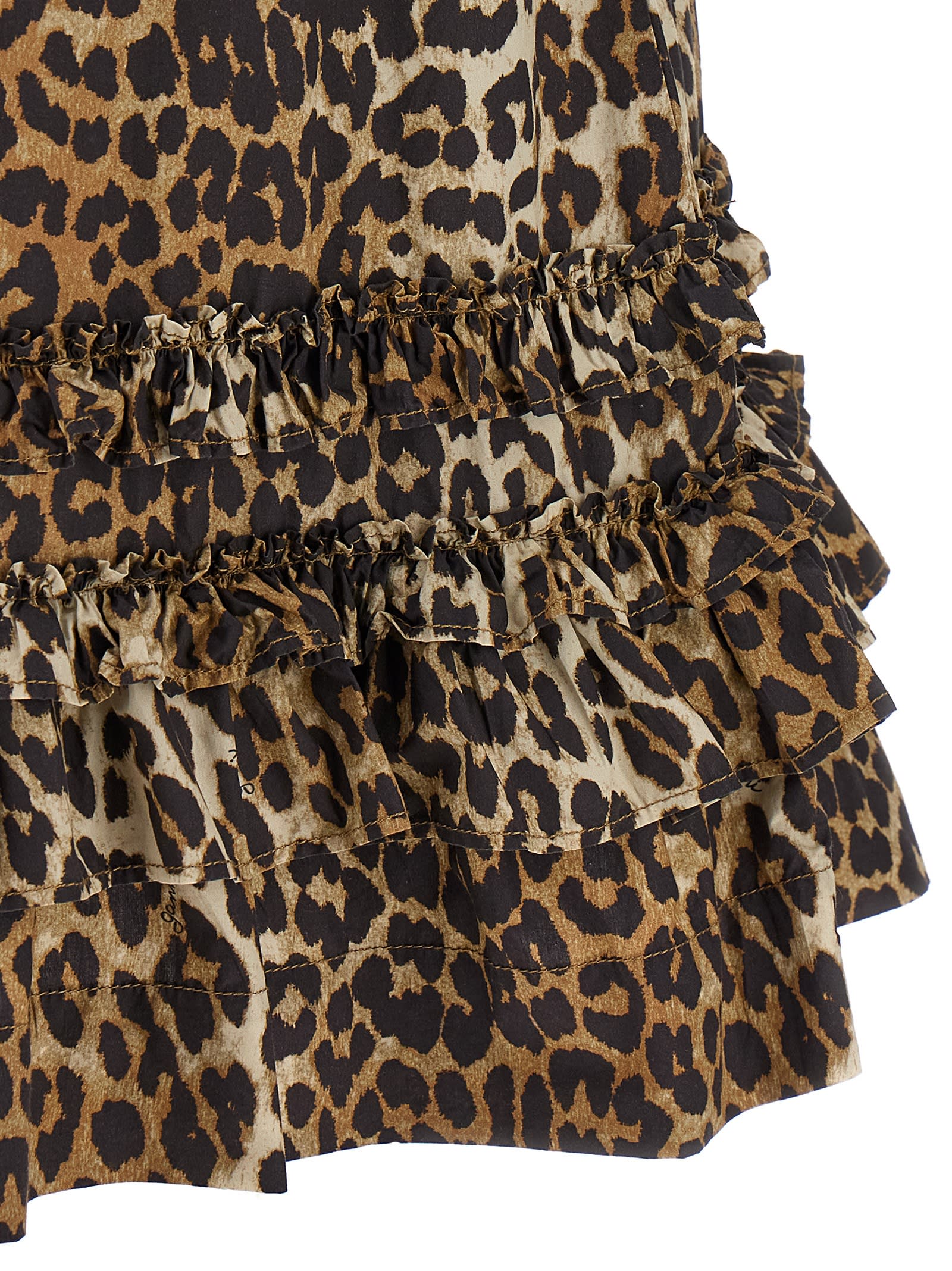 Ganni Leopard Cotton Poplin Mini Dress In Animal Print