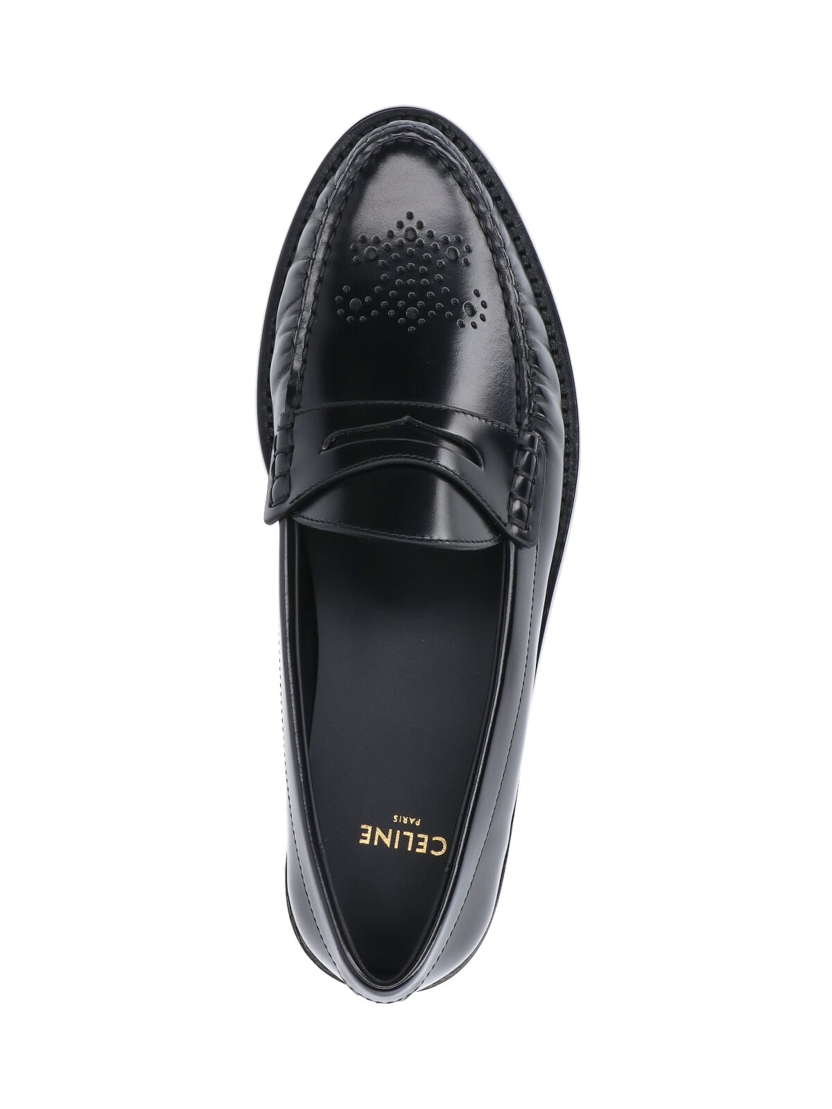 Celine Loafers With Perforated Detail And Shiny Finish In Black