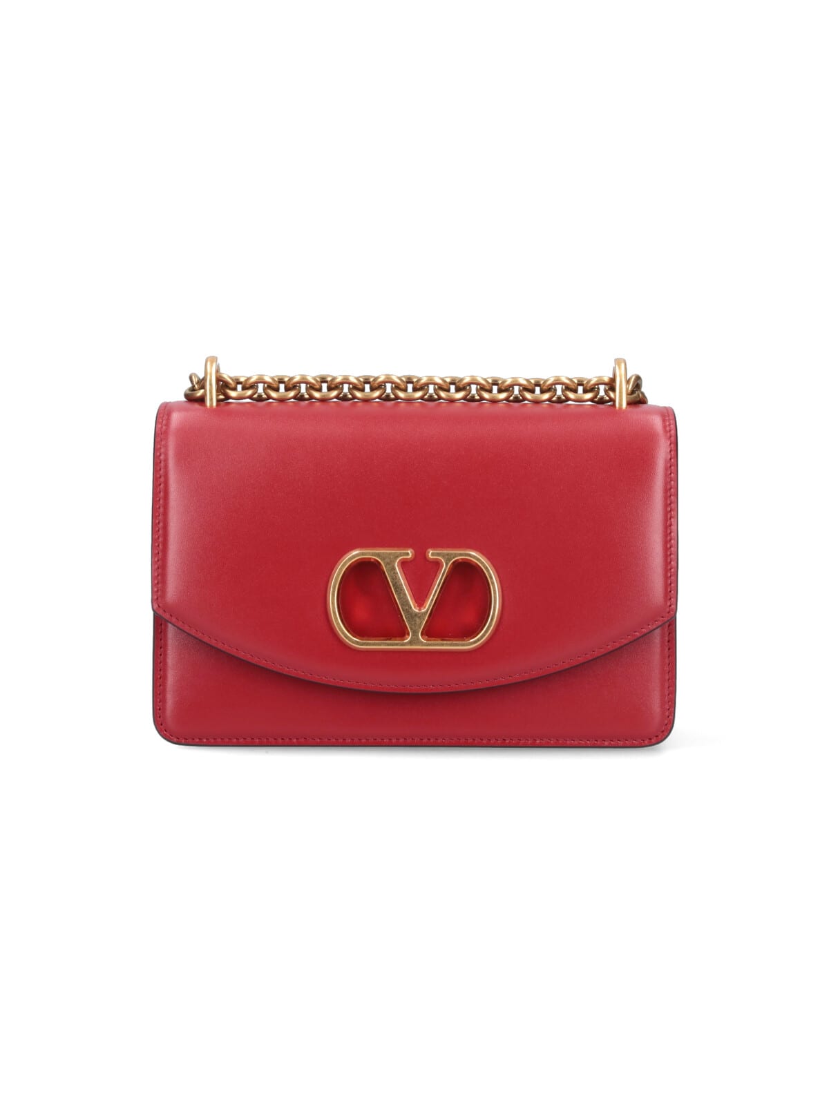 Valentino Garavani Vain Vlogo Leather Shoulder Bag In Red