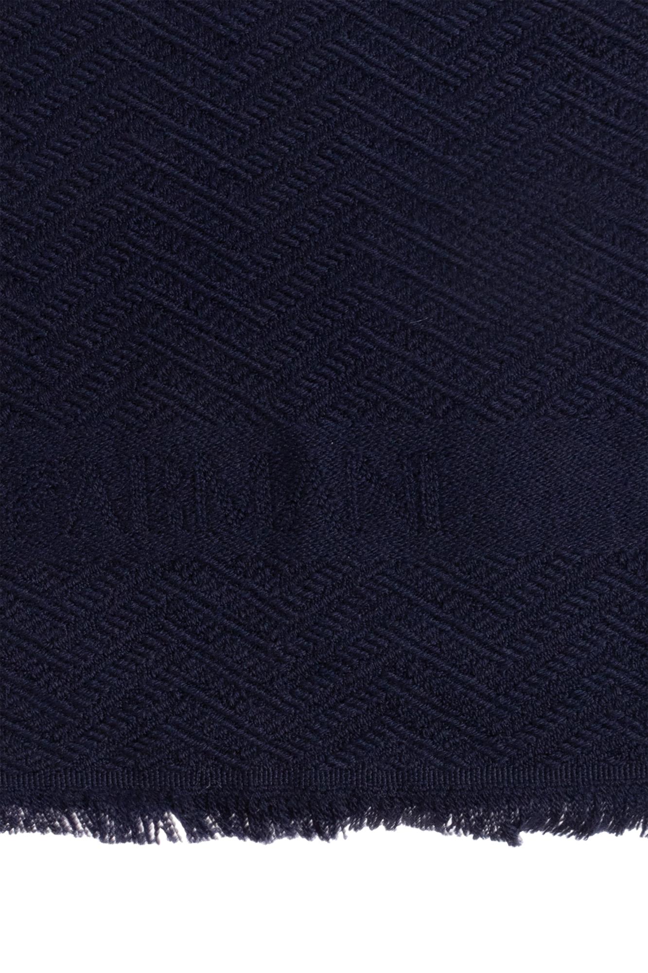 Emporio Armani Wool Scarf With Chevron Motif In Blue