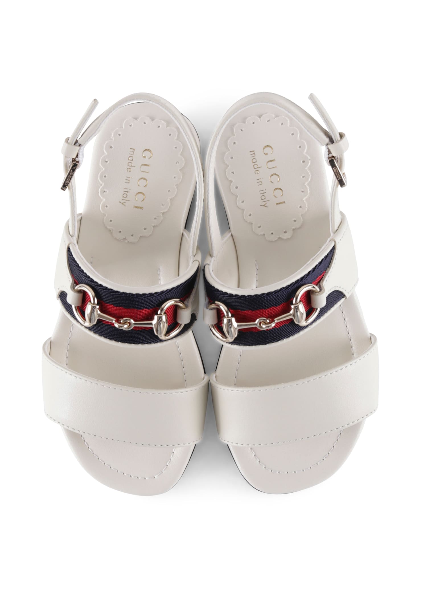 Gucci White Sandals For Girl With Iconic Web Detail In White