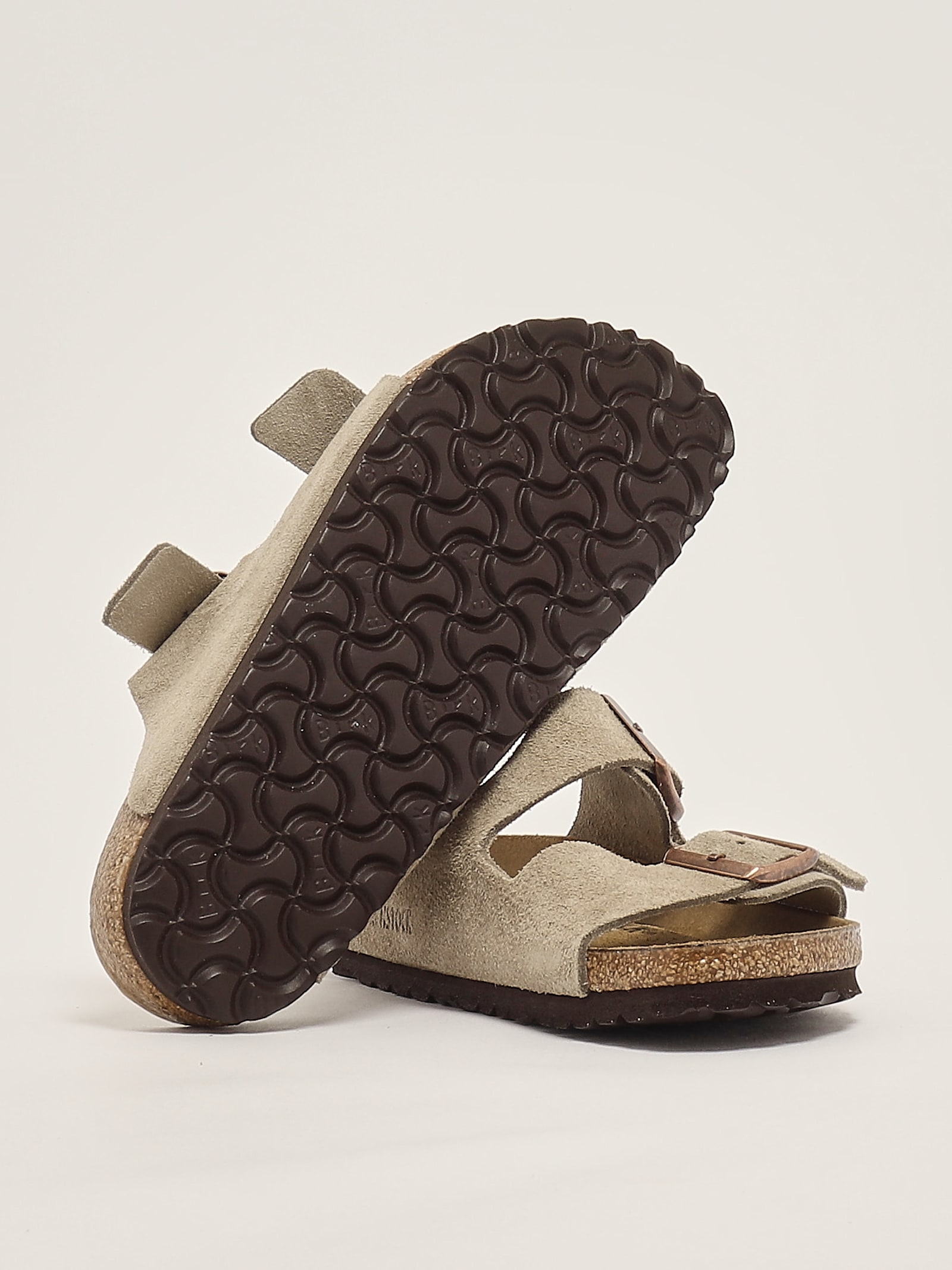 Birkenstock Arizona Taupe Suede Leather Sandal In Gray