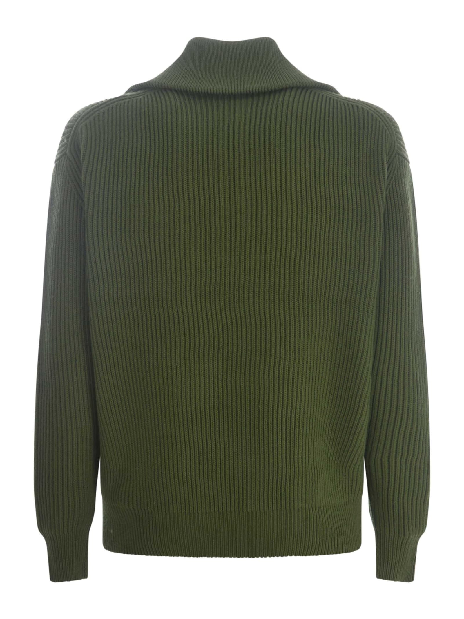 Shop Drôle De Monsieur Sweater Drole De Monsieur La Maille Zippé In Merino Wool In Verde