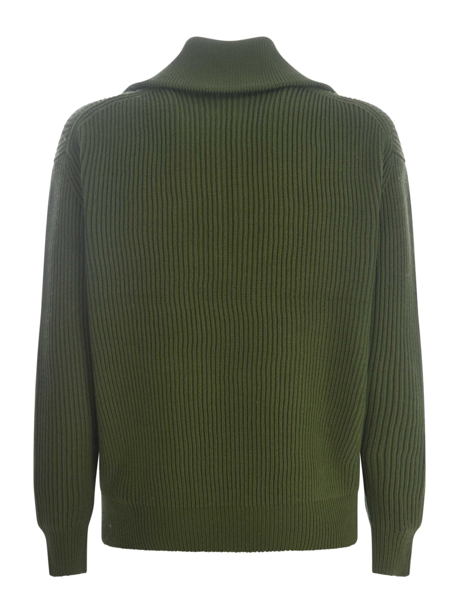 Shop Drôle De Monsieur Sweater Drole De Monsieur La Maille Zippé In Merino Wool In Green