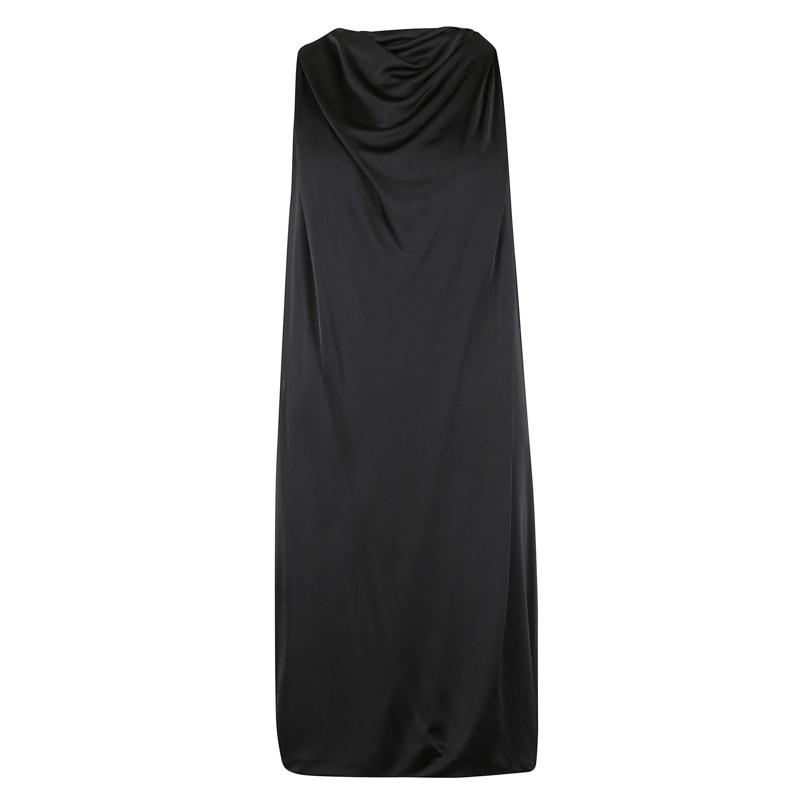 Shop Lanvin Brooch-detailed Satin Midi Dress In Noir