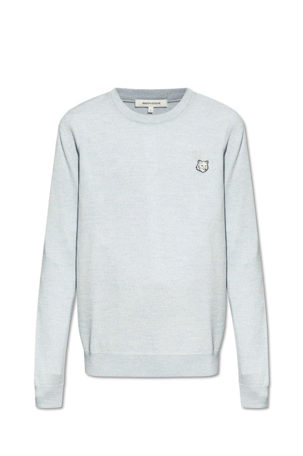 Shop Maison Kitsuné Bold Fox Head Patch Knitted Jumper In Grey