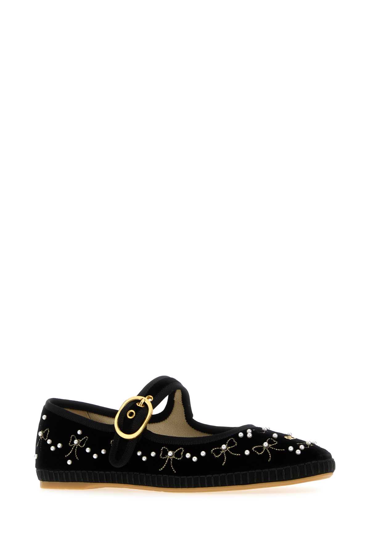 Valentino Black Velvet Vlogo Signature Ballerinas In Multi