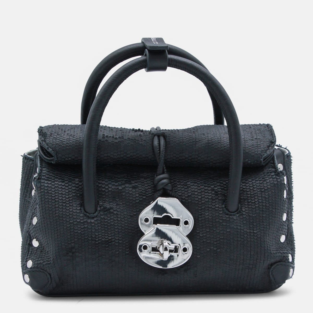 Zanellato Black Leather Dotta Baby Top Handle Bag