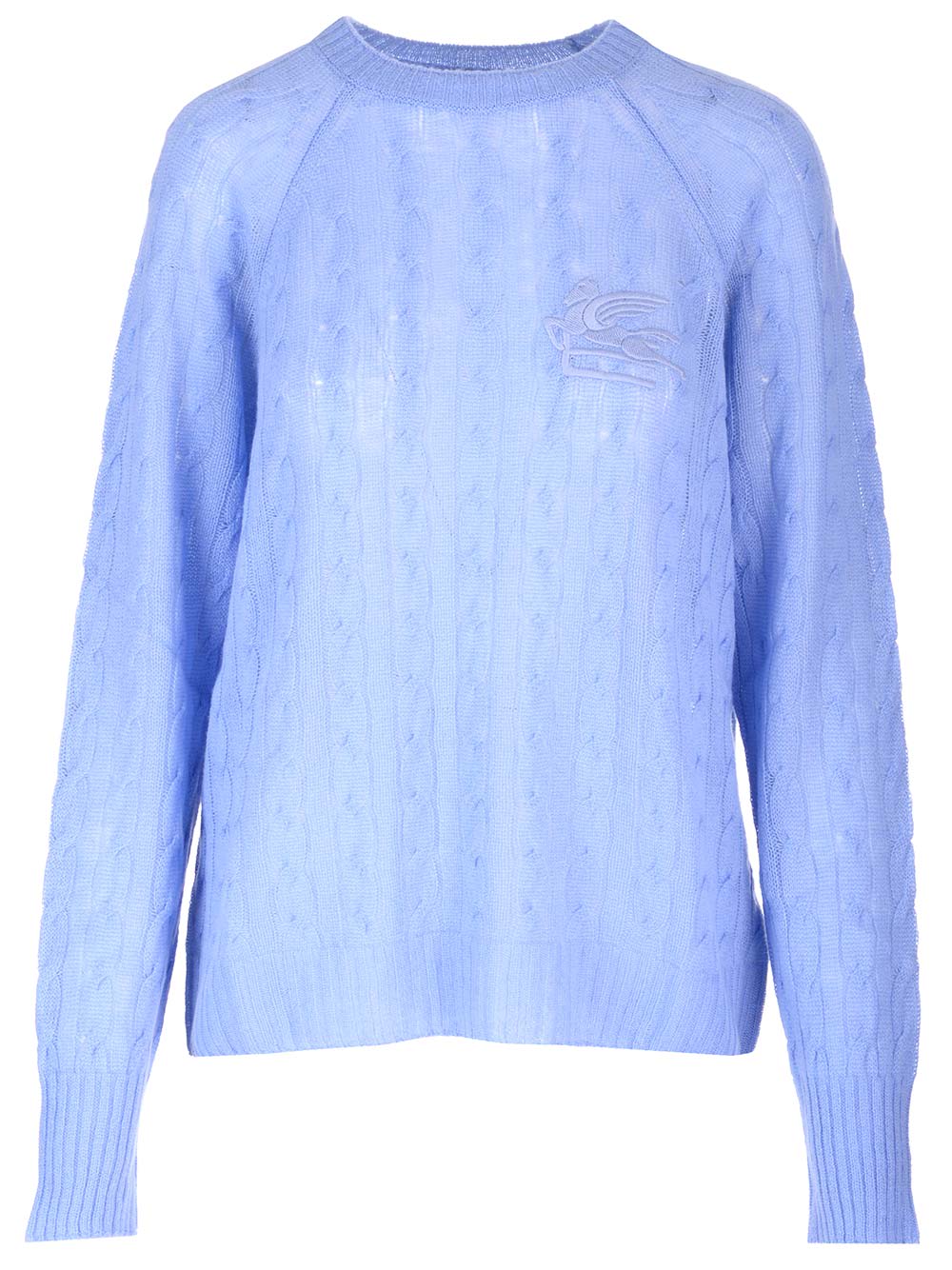 Etro Cashmere Sweater With Pegasus Embroidery In Clear Blue