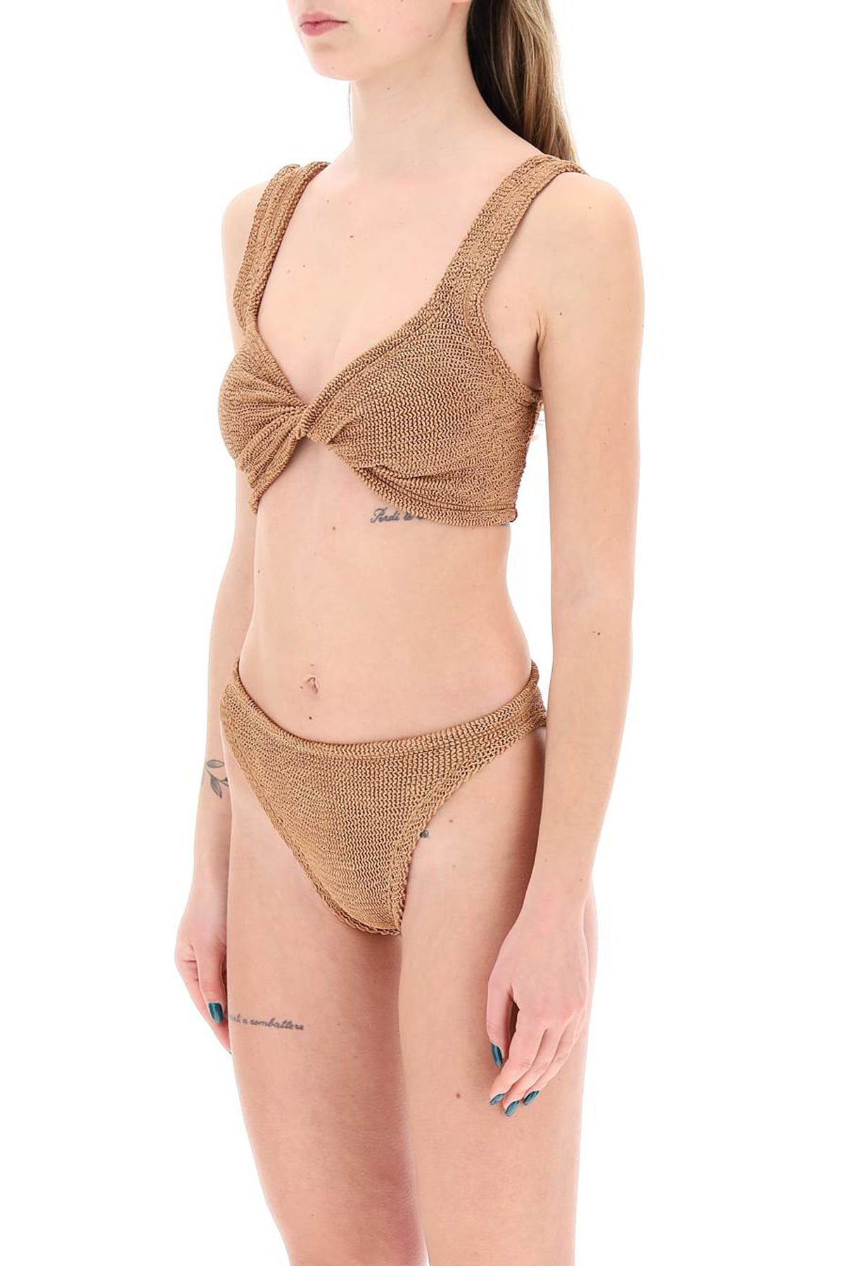 Shop Hunza G Juno Metallic-effect Bikini Set In Metallic Cocoa (brown)