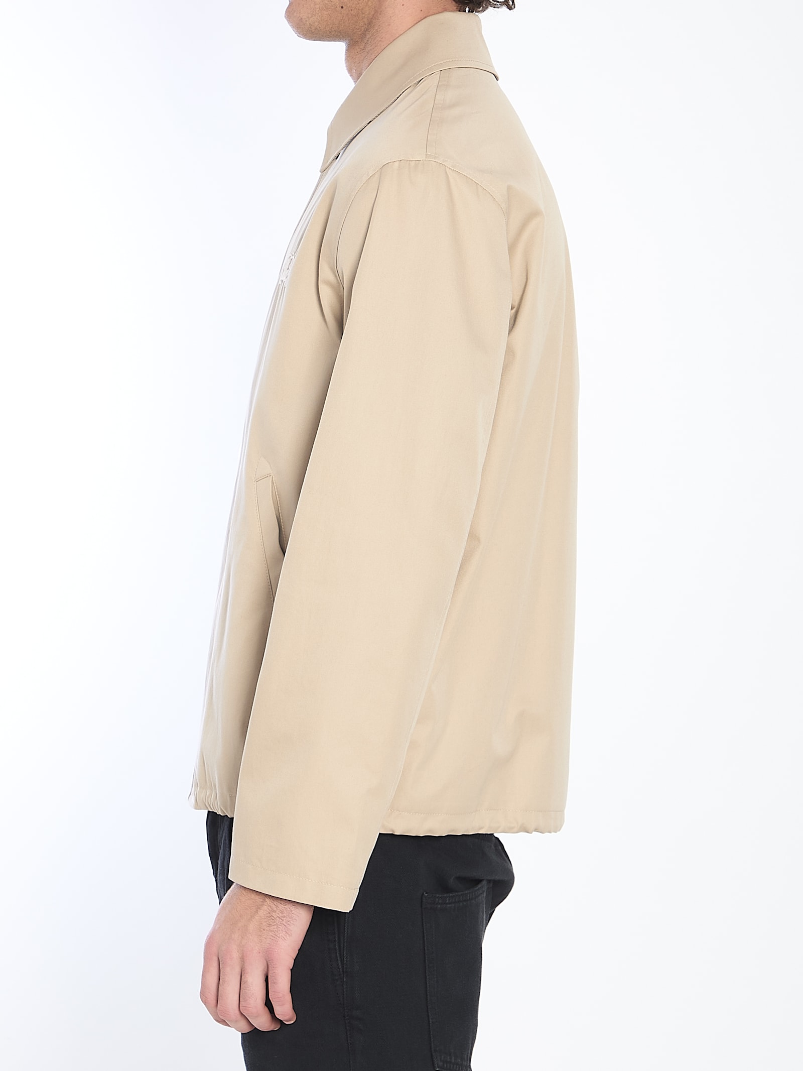 Burberry Gabardine Jacket With Collared Neck And Side Pockets In Beige