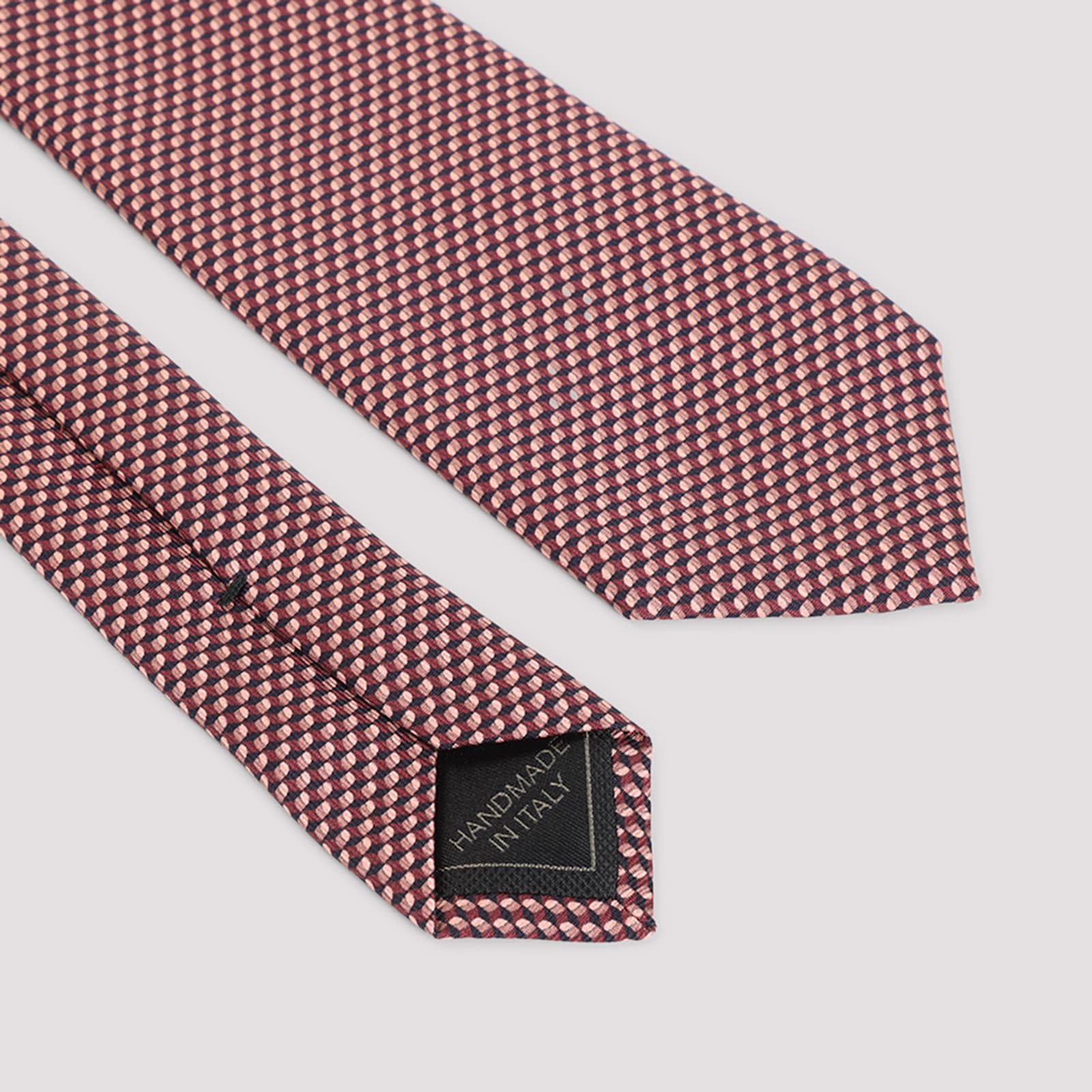 Brioni Check Pattern Silk Tie With Refined Texture In Pink