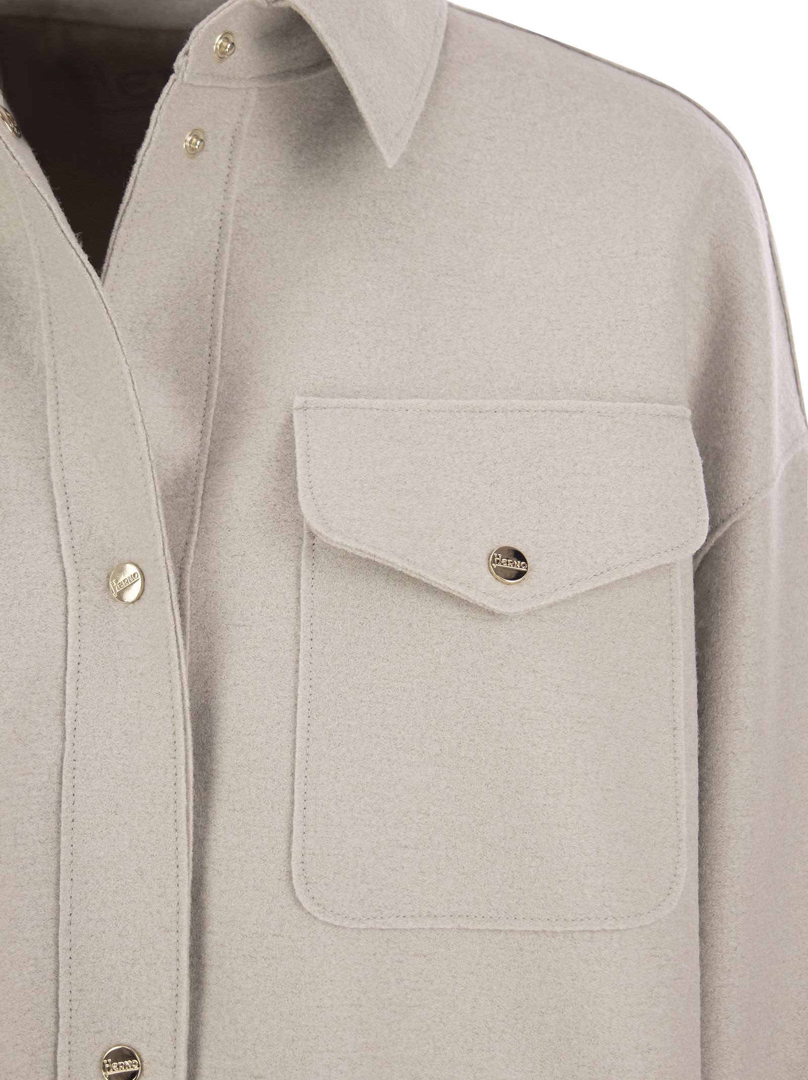 Herno Resort Shirt In Lightweight Boiled Wool In Ice