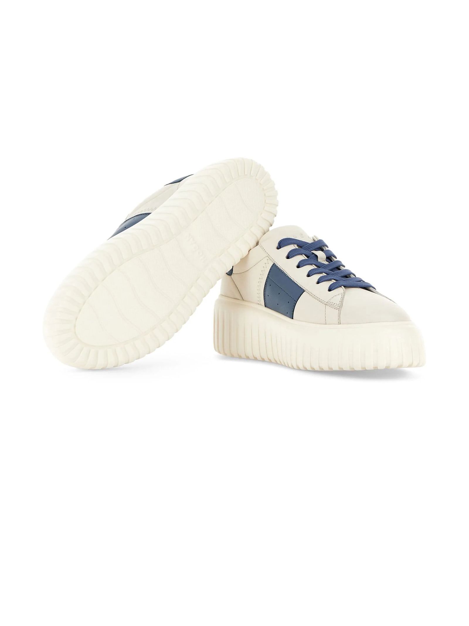Hogan H Stripes Ivory Leather Sneakers In Clear Blue