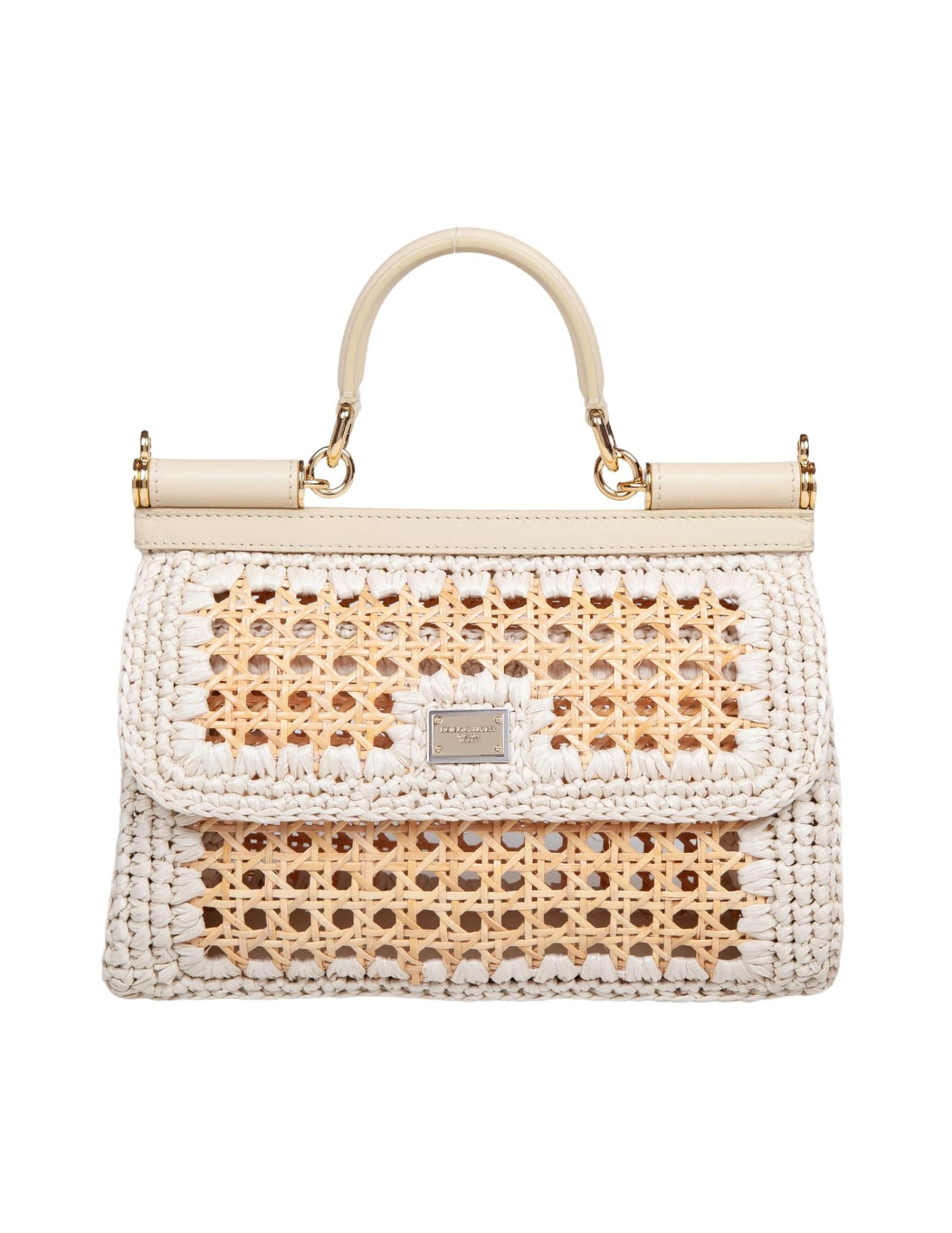 Shop Dolce & Gabbana Sicily Extended Handbag In Beige Straw In Natural